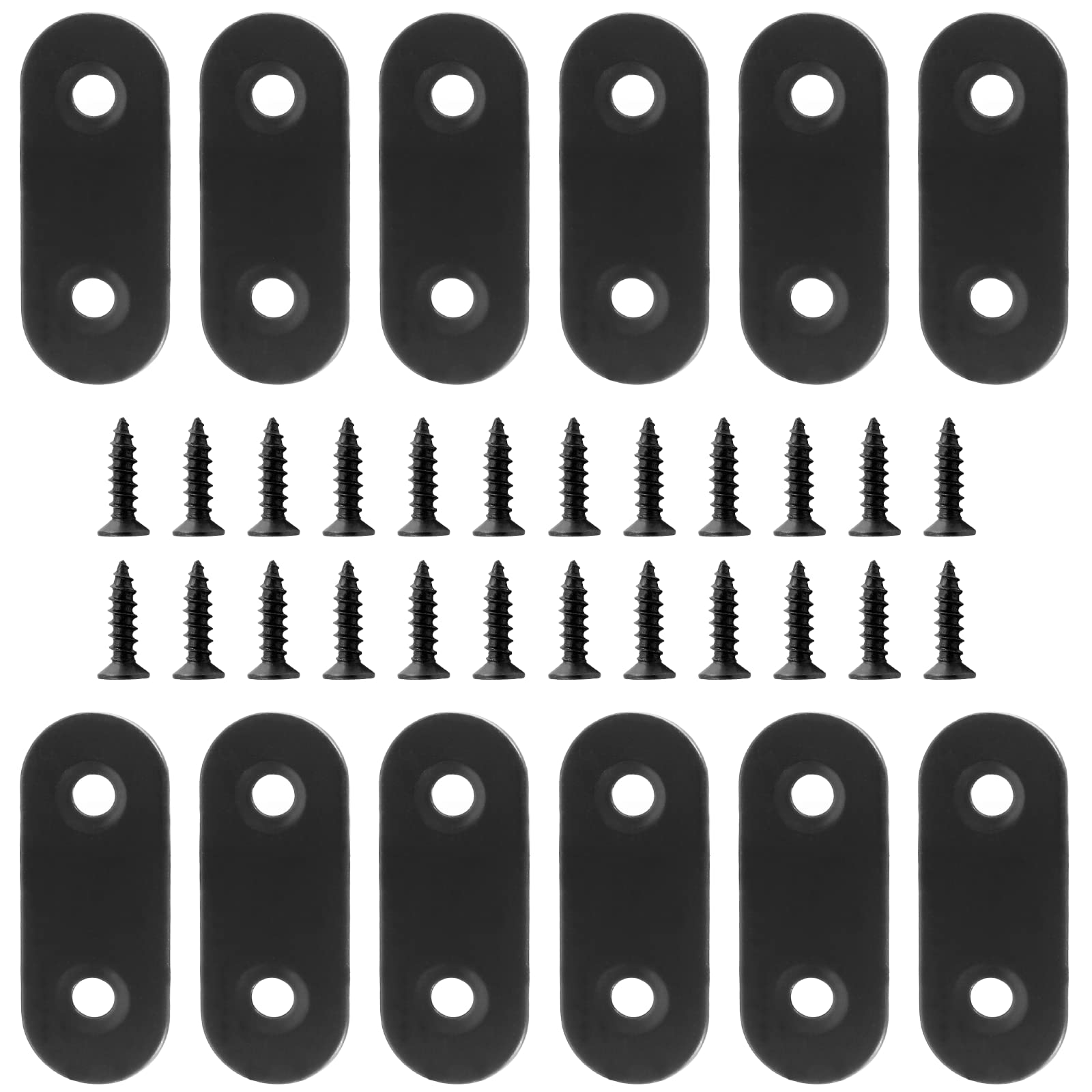 Jiozermi 12 Pcs Straight Brace, 1.6" x 0.6", Stainless Steel, Black