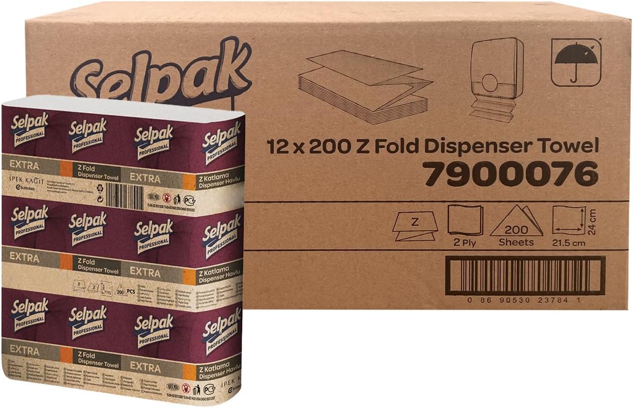 Selpak Lot de 2 400 serviettes en papier jetables professionnelles en Z - 2 plis - 30,5 x 200 cm - Blanc absorbant - Idéal pour les particuliers et les entreprises - Essuie-mains en papier pour