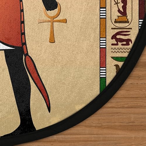Miniatura 3 de Alfombra redonda de 5.2 pies  Murales egipcios Anubis alfombra redonda grande para dormitorio, antideslizante, suave, alfombra circular para sala de