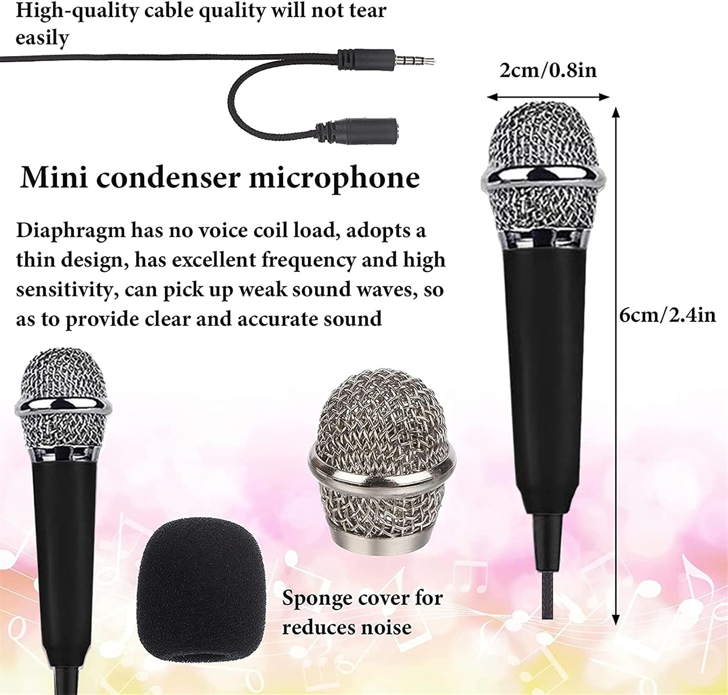 Mini Microphone,Tiny Microphone,Mini Karaoke Microphone for Mobile Phone Laptop Notebook Apple iPhone Sumsung Android (Send Adapter Cable) (Black)