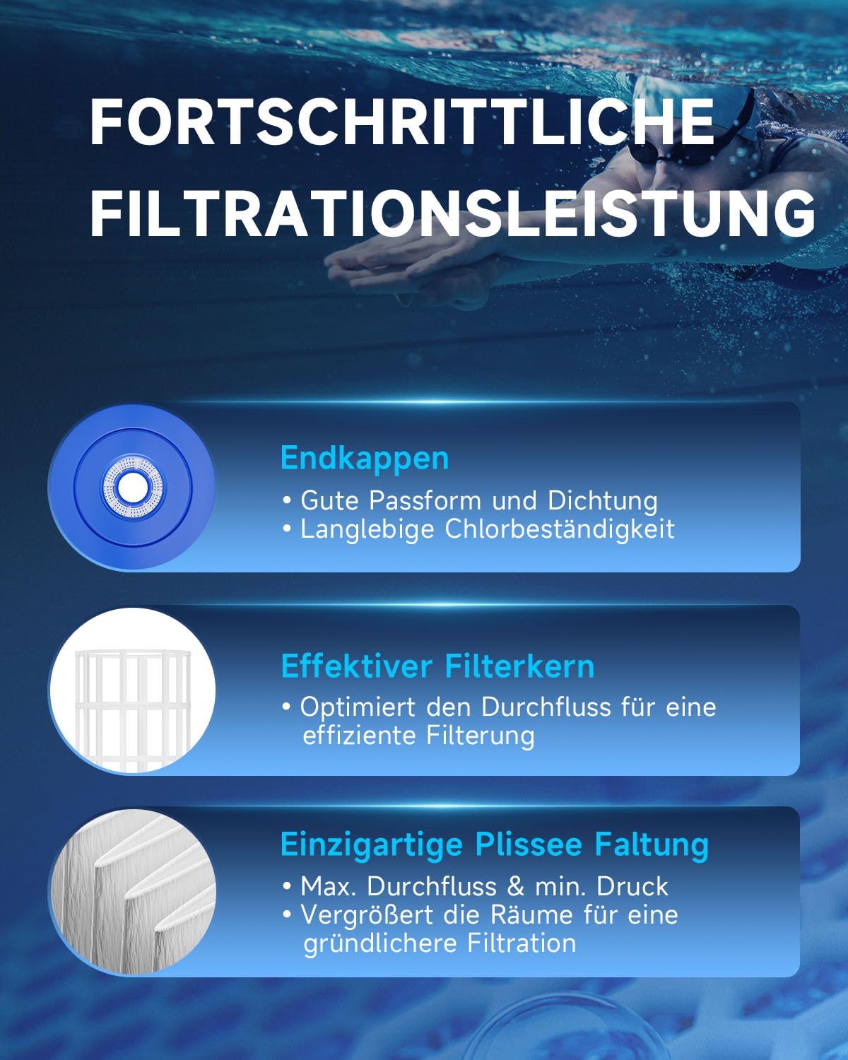 AQUALTRA Pool Filterkartuschen Typ H 29007 - Ersatzpatrone kompatibel mit 28601, 28602 sowie für 330 GPH Filterpumpen - 102 x 92 mm für oberirdische Pools & Schwimmbecken 8 Stück