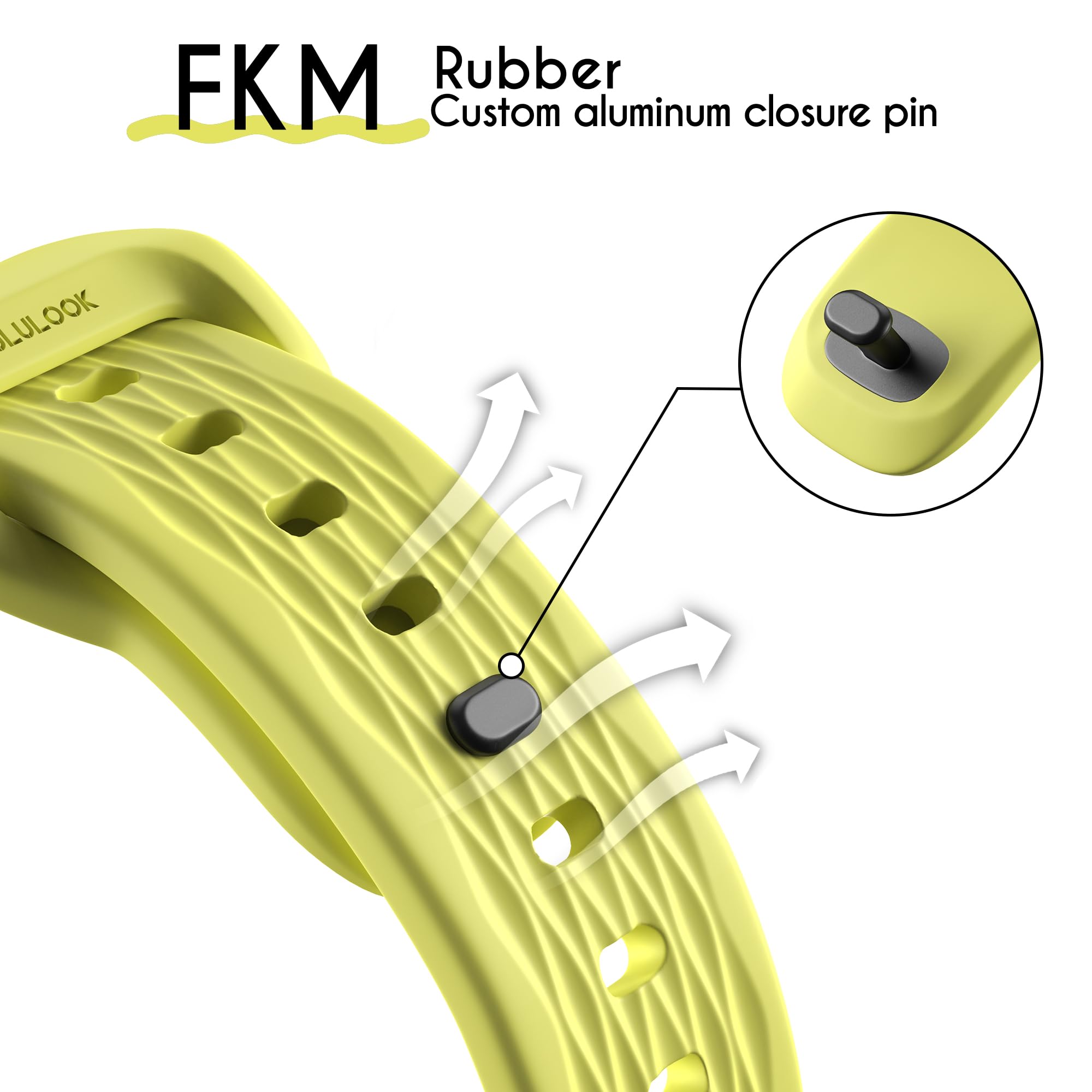 LULULOOK Cinturino in Elastomero Fluorescente per Apple Watch, [Connettori in Titanio] Morbido e Piacevole, Traspirante, Prezioso, Cinturino per Apple Watch 44 mm, Ultra, Serie 9 (49mm 45mm 44mm 42mm)