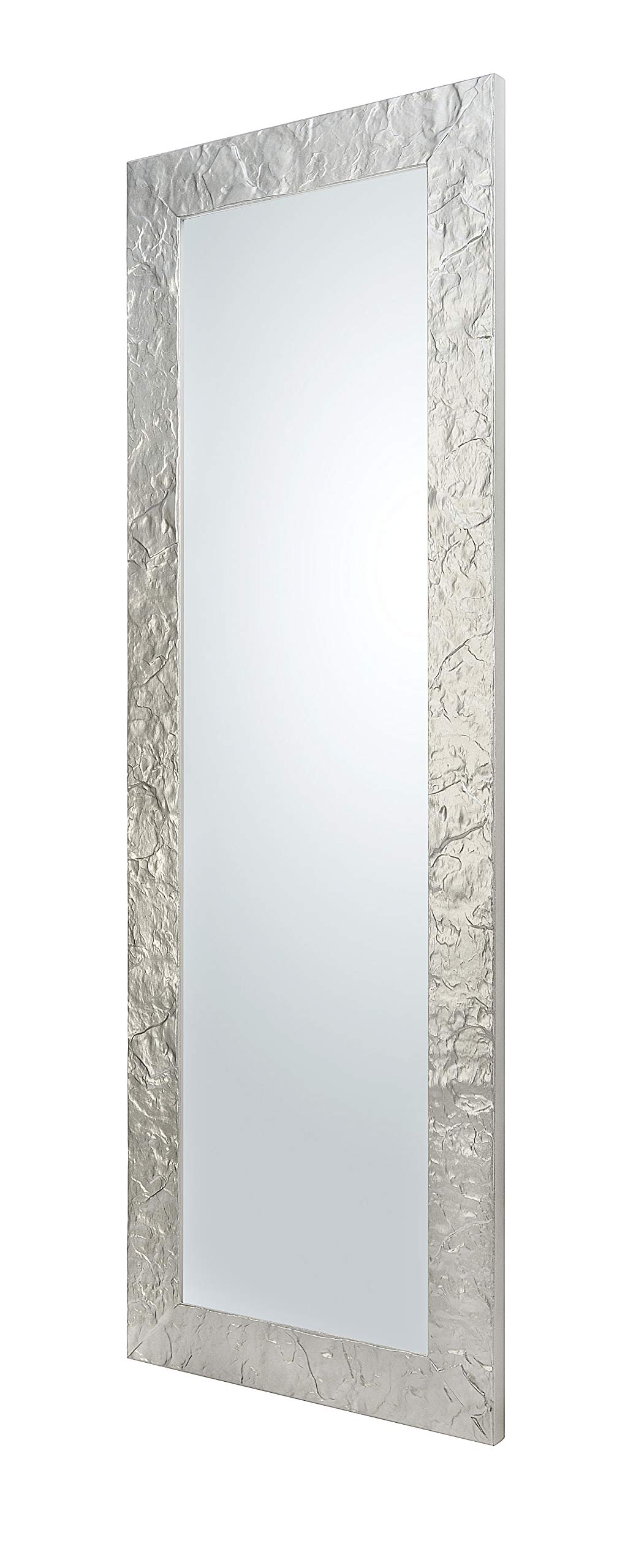 MO.WA Specchio da Parete Argento Cornice Legno Abete cm. 50x145 da Appendere al Muro Verticale Orizzontale o appoggio per Ingresso Camera da Letto Soggiorno - Made in Italy.