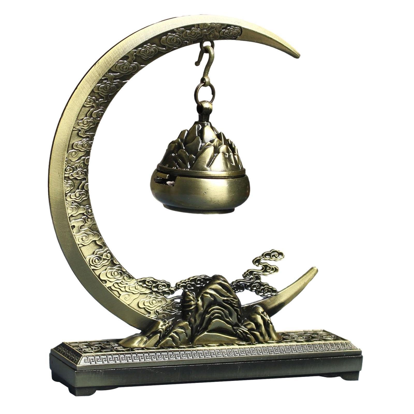 TWISAXC Hanging Furnace Decorative Meditation Yoga Spa Workmanship Hanging Incense Burner Unique Ornaments Chinese Incense Burner Is Made Of Zinc Alloy Living, Moon viewing