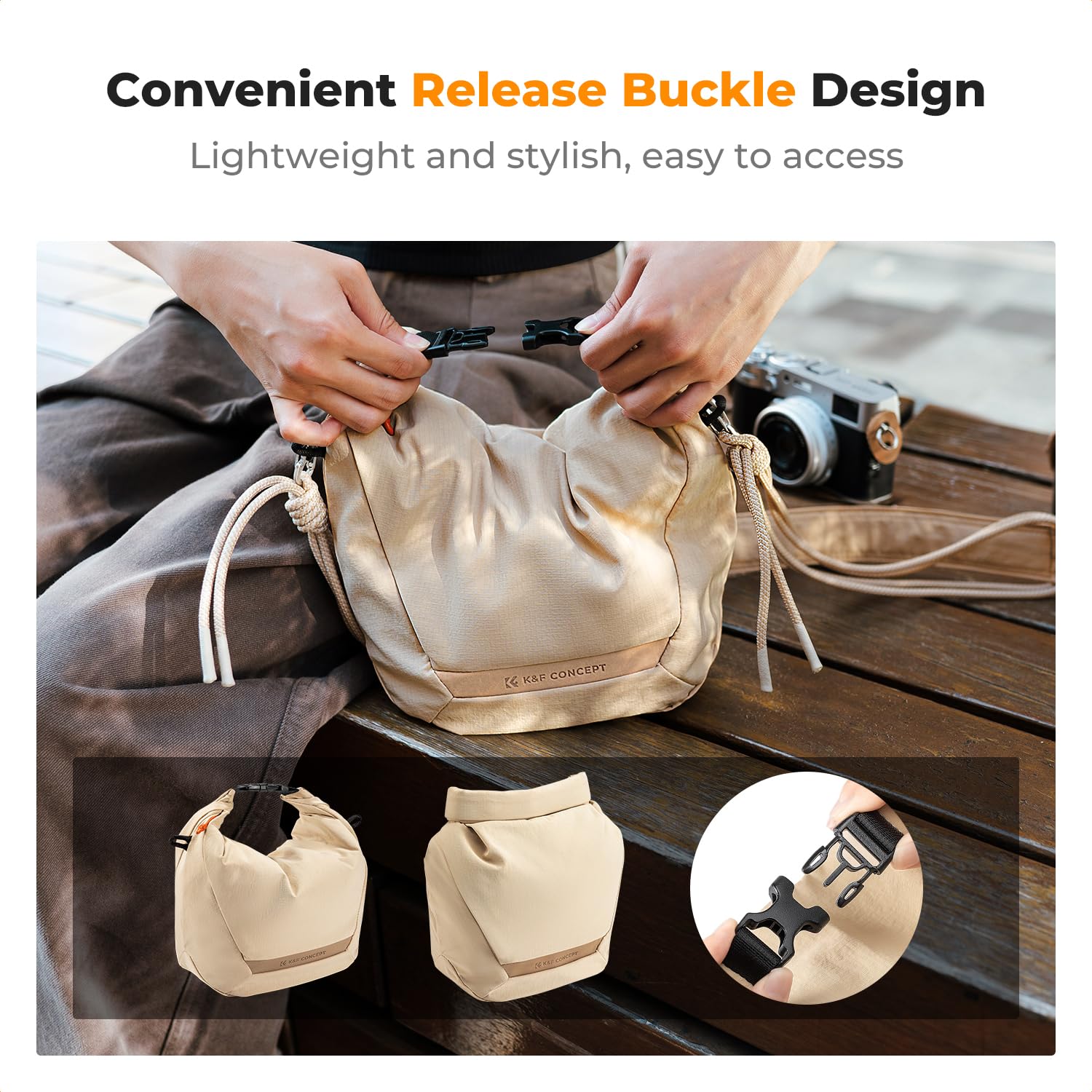 K&F CONCEPT Sac Appareil Photo, Porté à la Main Sac léger à la Mode Compatible avec Les Petits appareils Photo Reflex Compacts pour Femmes-Beige