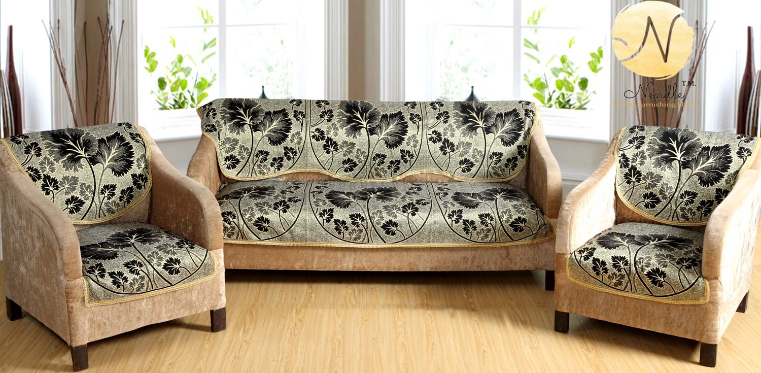Nendle Latest 3+1+1 Cotton Classic Sofa Cover Set - Set of 6 - Black (B07PYG4HPD) Amazon Price History, Amazon Price Tracker