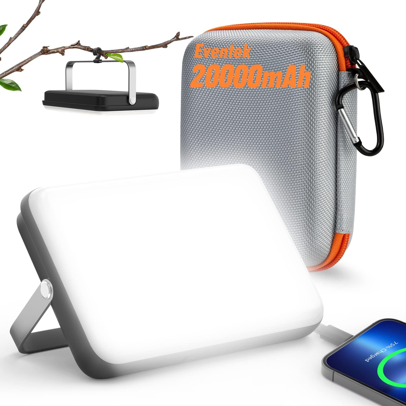 Eventek LED Camping Lantern Rechargeable, 20000mAh Portable Camping Lights up to 144 Hours & 4 Light Modes, IPX5 Waterproof Camping Essentials for Power Outages, Emergency, Tent, Gift for Men