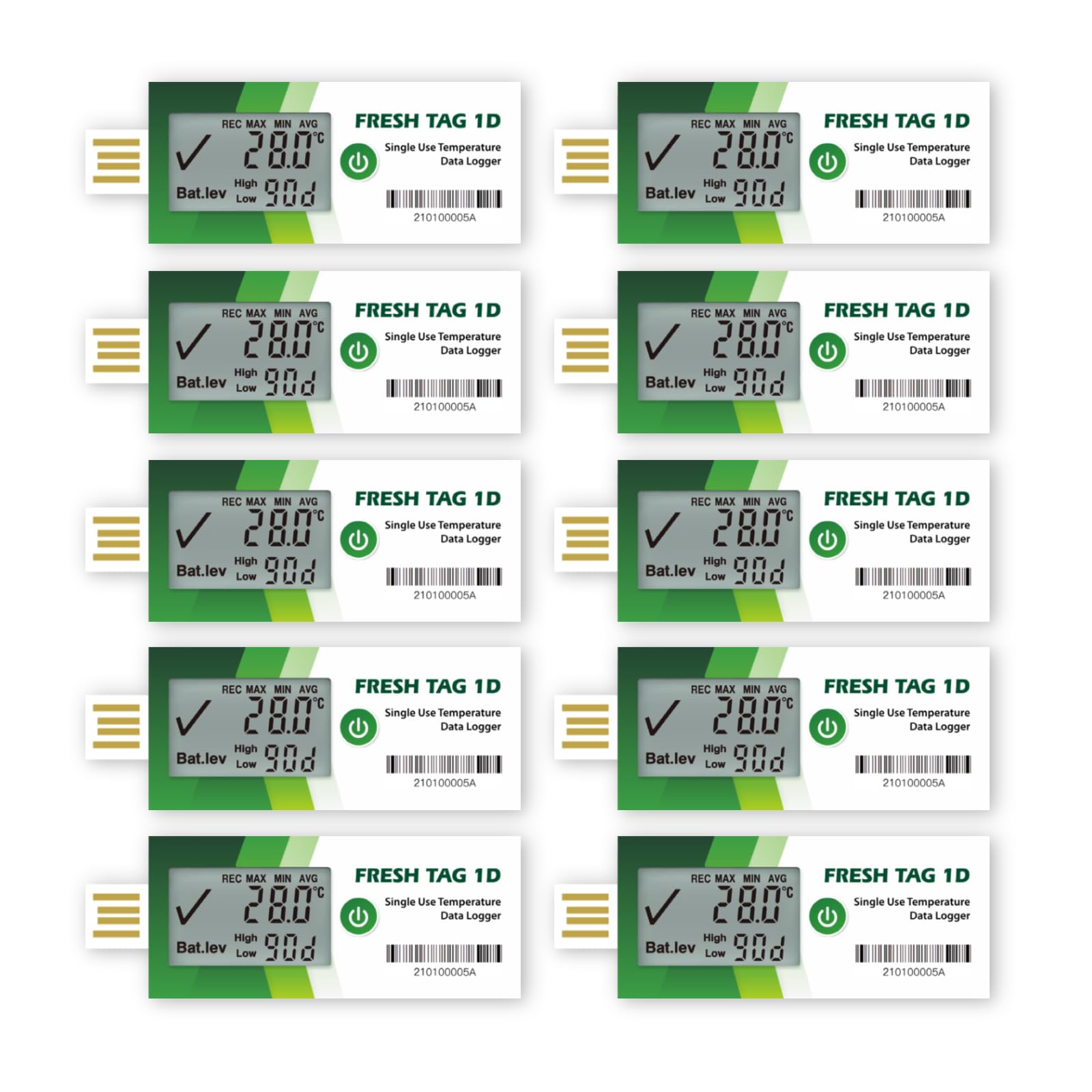 Registratore di dati di temperatura Freshliance con display LCD, registratore di temperatura USB monouso con 30.000 punti, report PDF CSV automatico, 120 giorni, confezione da 10 pezzi