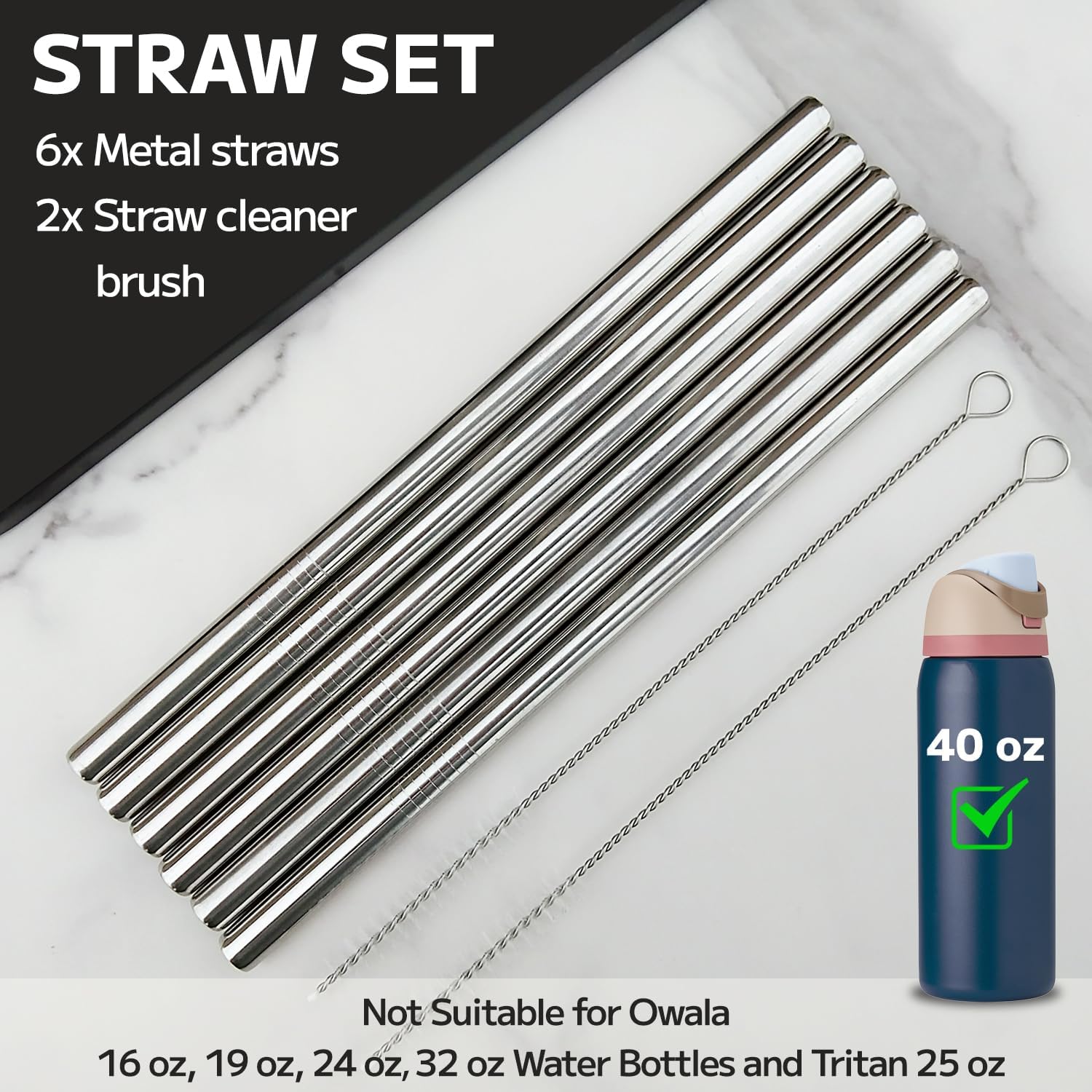 MIMORE Metal Straw for Owala 40 oz - 6 PCS Satinless Steel Straws Compatible with Owala Straw Replacement - Resuable & Dishwasher Safe - Image 7