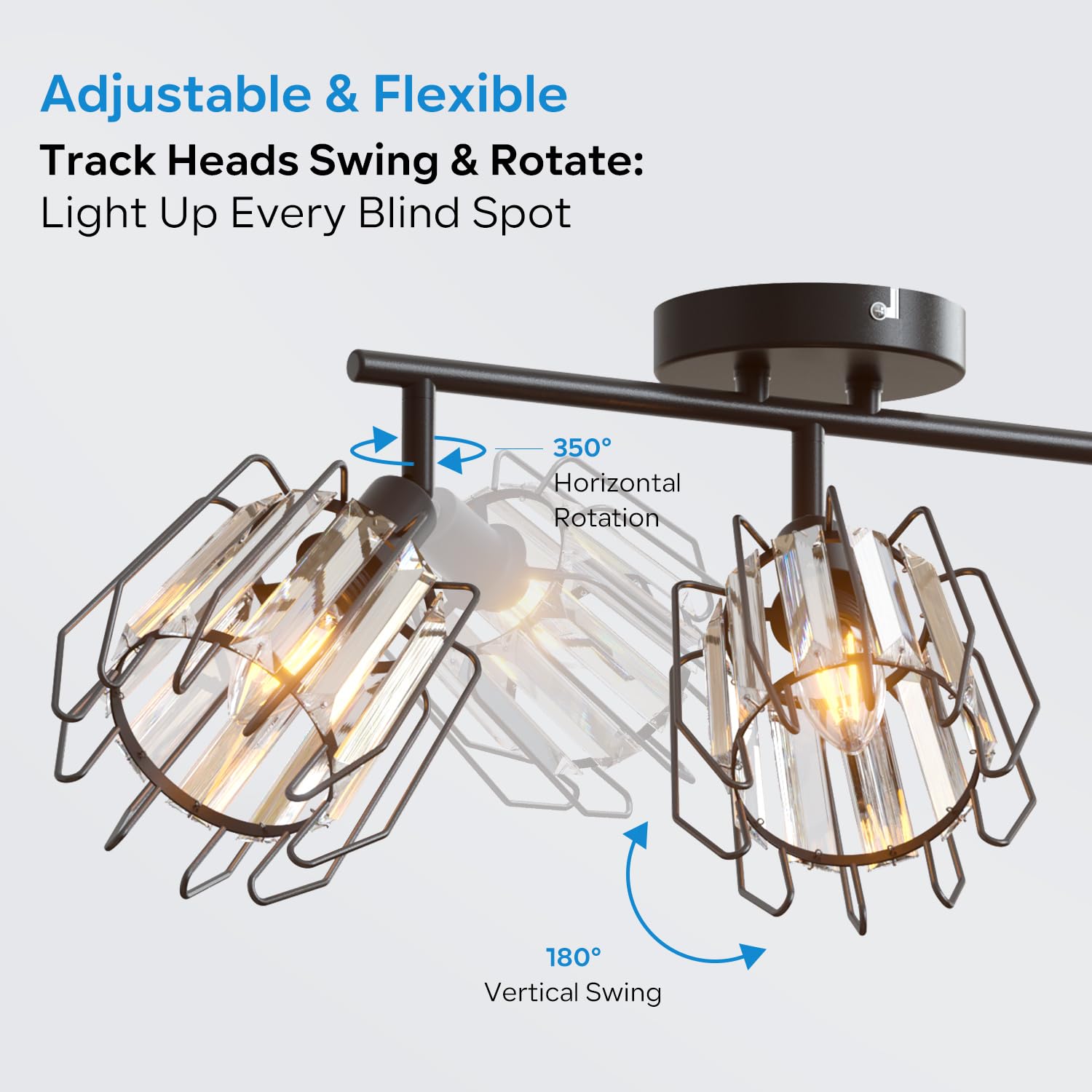 LVWIT Lampara Techo Con 3 Focos, Focos LED Interior Techo Giratorios E14, Lámparas de Techo Negro con Pantalla de Cristal, Foco de Interior Iluminación para Dormitorio,Pasillo, Recibidor(Sin Bombilla)