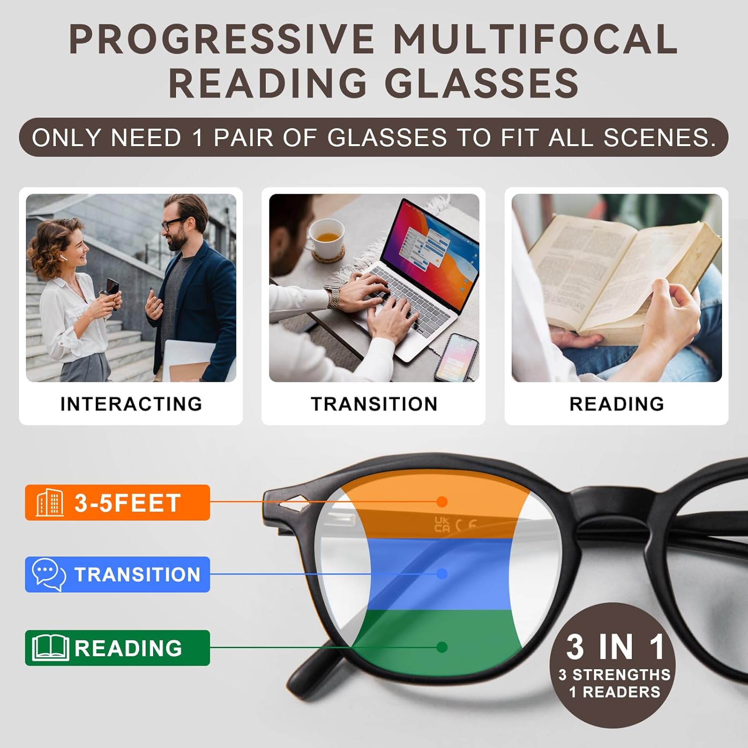 JO Progressive Multifocus Reading Glasses 2 Pack Women men Unisex Progressive Reader Multifocal Ultra-light Material - Image 5