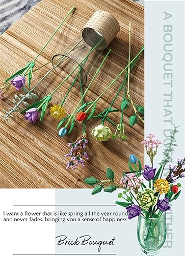 Miniatura 5 de Decoración del hogar, ramo de flores, juego de construcción de flores artificiales, juego de exhibición coleccionable para decoración del hogar,