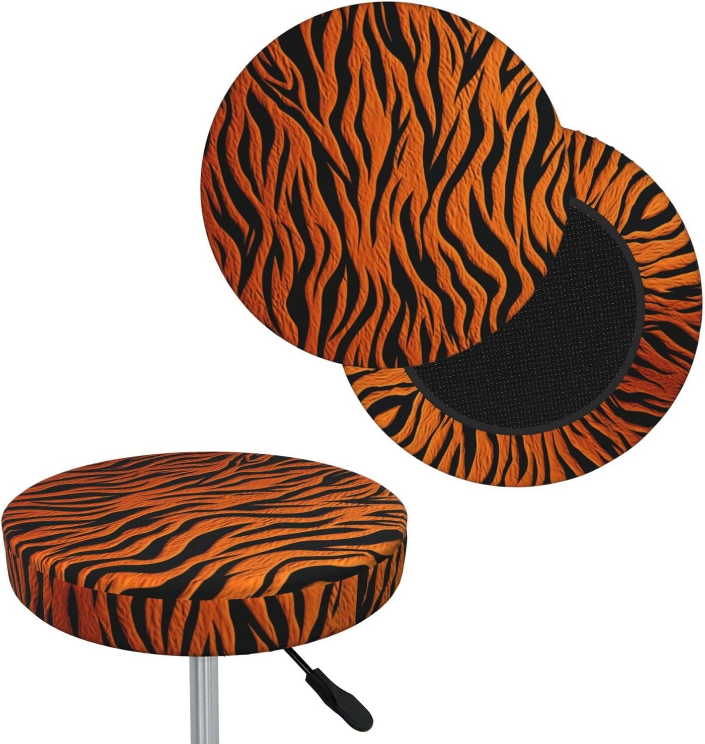 Bar Stool Cover Round Elastic Stool Cushion Covers Tiger Stripes Orange Bar Chair Cover Washable Stool Cushion Slipcover Stretch Stool Seat Covers for 12-14 Inch Chair