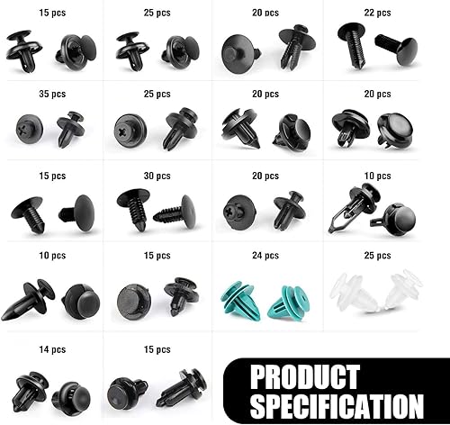 Miniatura 2 de ZKFAR Juego surtido de 240 clips de retención de automóvil, cierre de parachoques tipo empuje con removedor de sujetador, clips de remache de