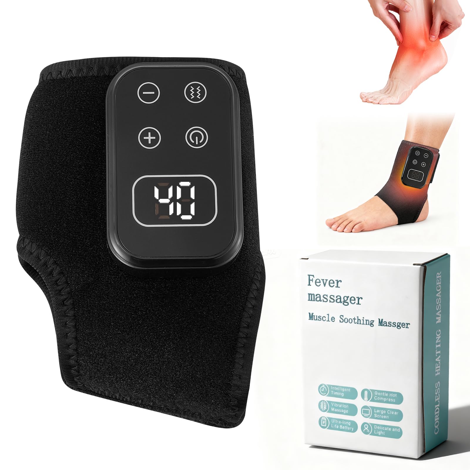 Masajeador de pies inalámbrico 3 en 1 con calor, 5 niveles de vibración y 6 niveles de calor - Masajeador de pies y tobillos para relajar talones y plantas de los pies, recargable(Negro)