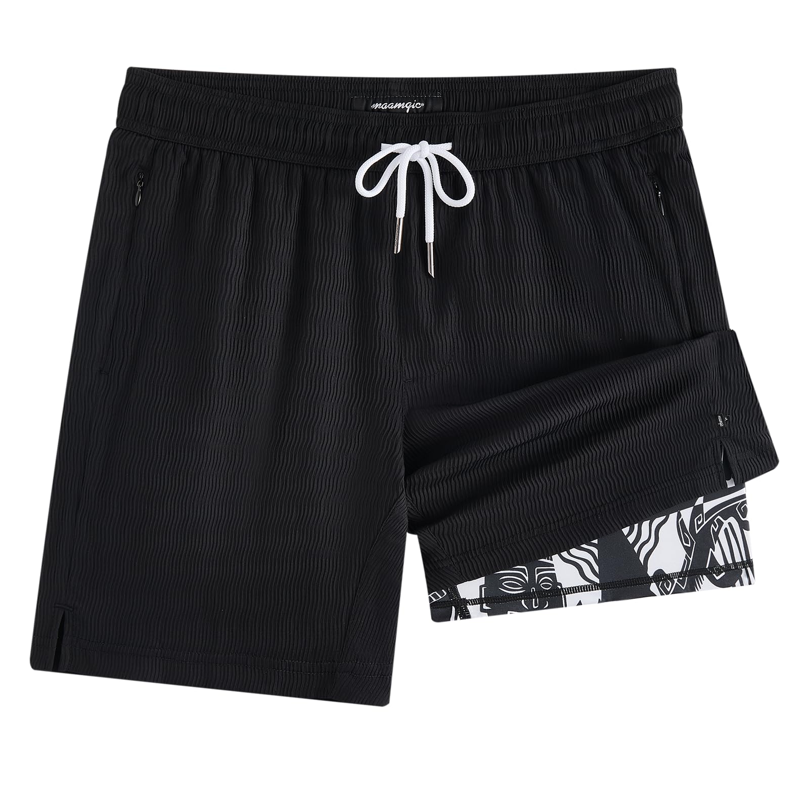 7 Inch Wavy Texture Mens Swim Trunks - Mens Bathing Suit with Compression Liner Quick Dry Zipper Pockets Swimwear-image-21