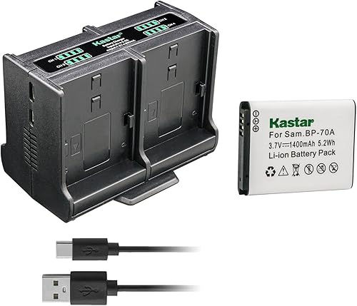 Kastar Paquete de 1 batería BP-70A y cargador cuádruple compatible con Samsung WB50F, WB51F, WB52F, WP10, AQ100, DV50, DV90, DV100, DV101, DV150F,