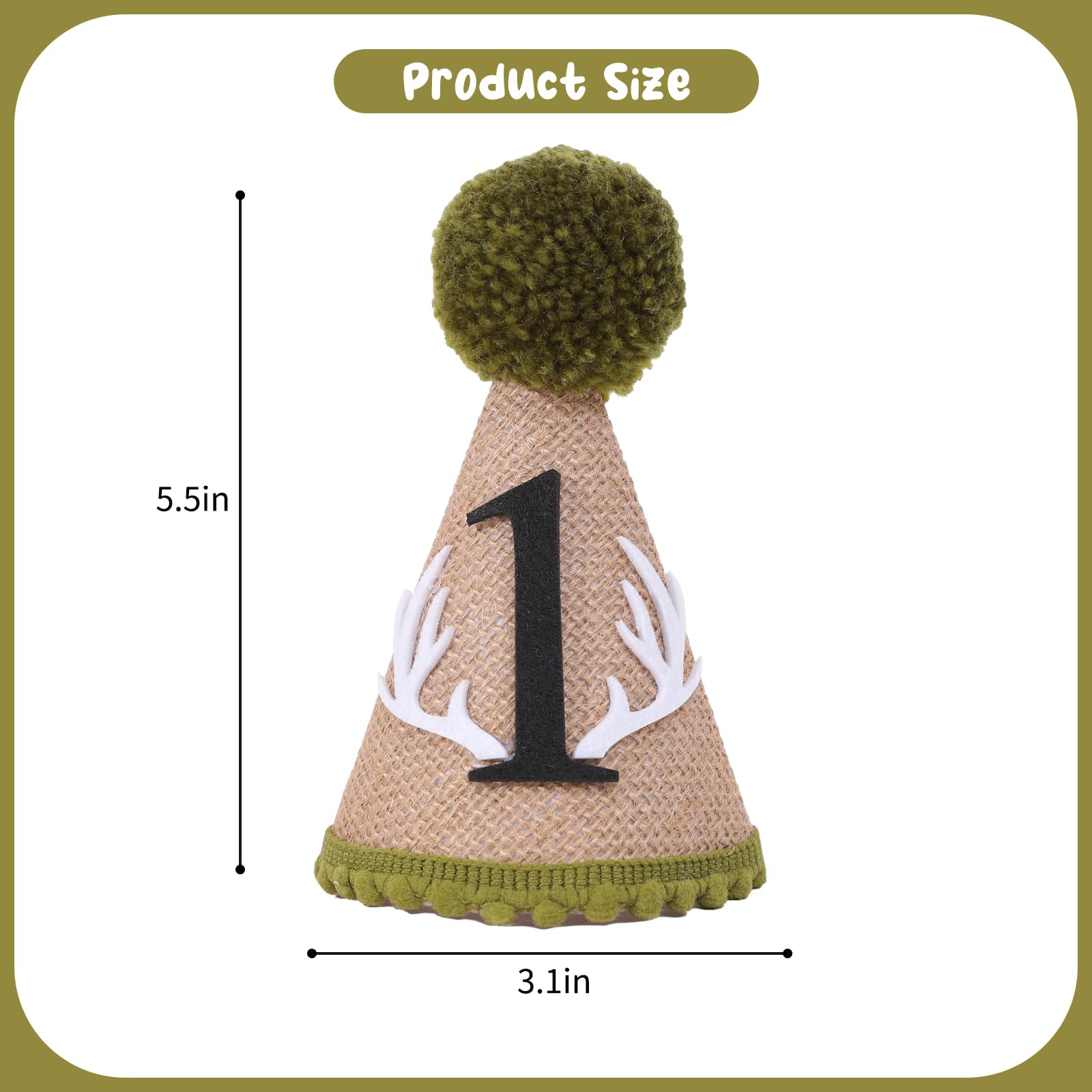 YOUAME Deer 1st Birthday Crown Hat - Woodland Camo Hunting Theme Party Decor with Antlers Outfit (Boys)