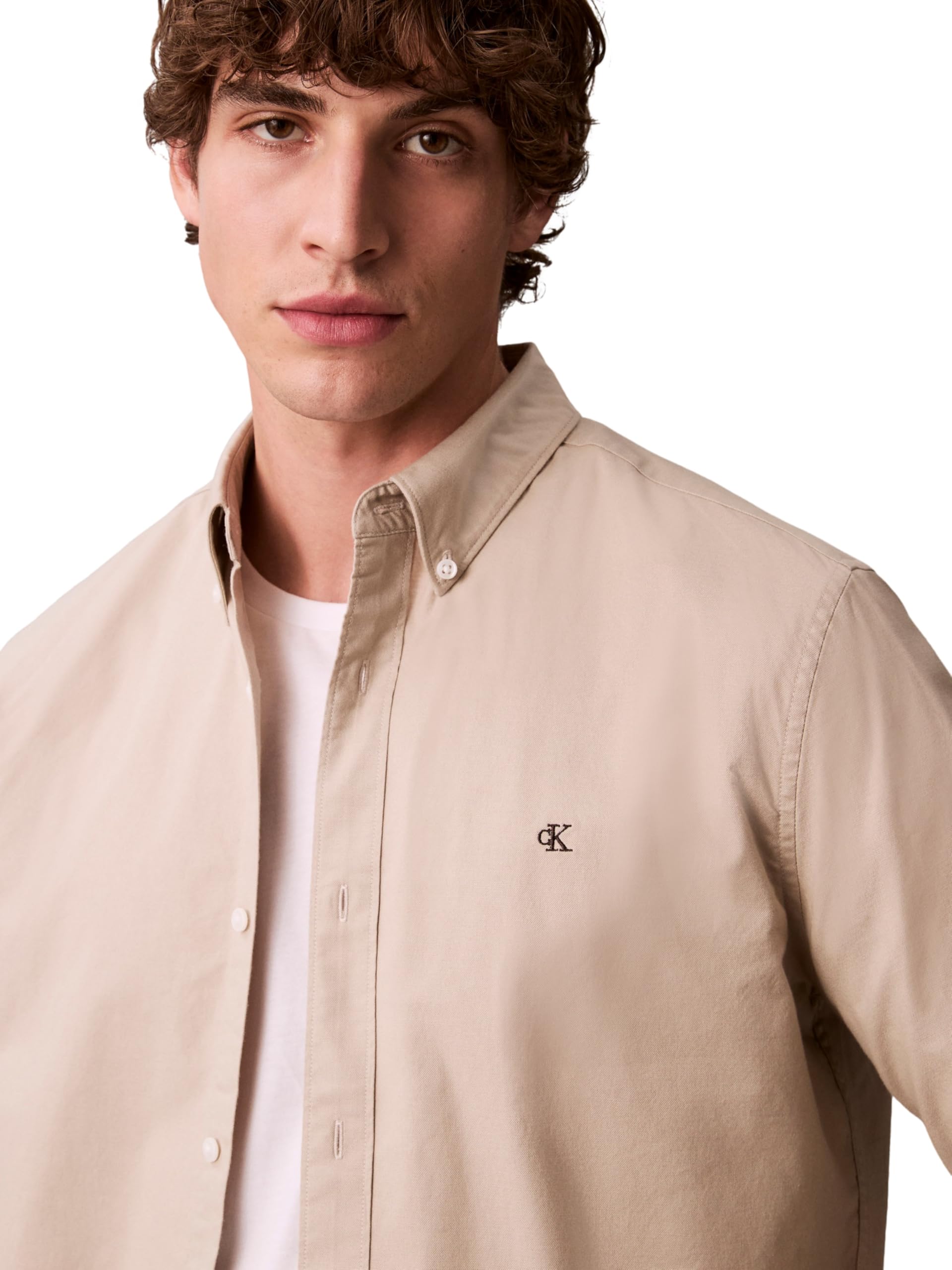 Calvin Klein Męska klasyczna koszula LS Solid Oxford LV140EM125 Inne koszule, brązowa (starożytny marmur), XXL_Plus, Brązowy (starożytny marmur), XXL