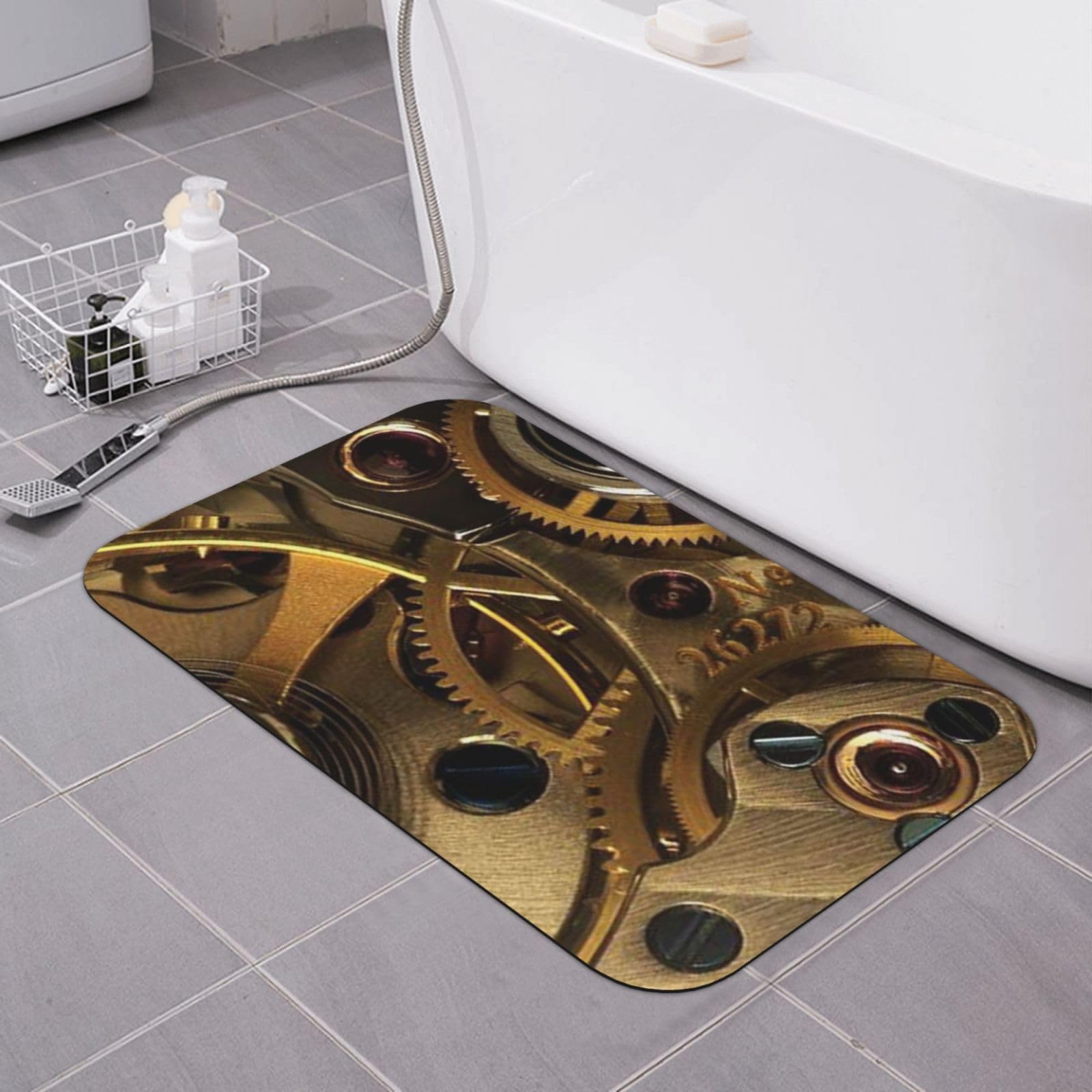 Tapis de bain antidérapant motif machines à vapeur pour une décoration de salle de bain rétro