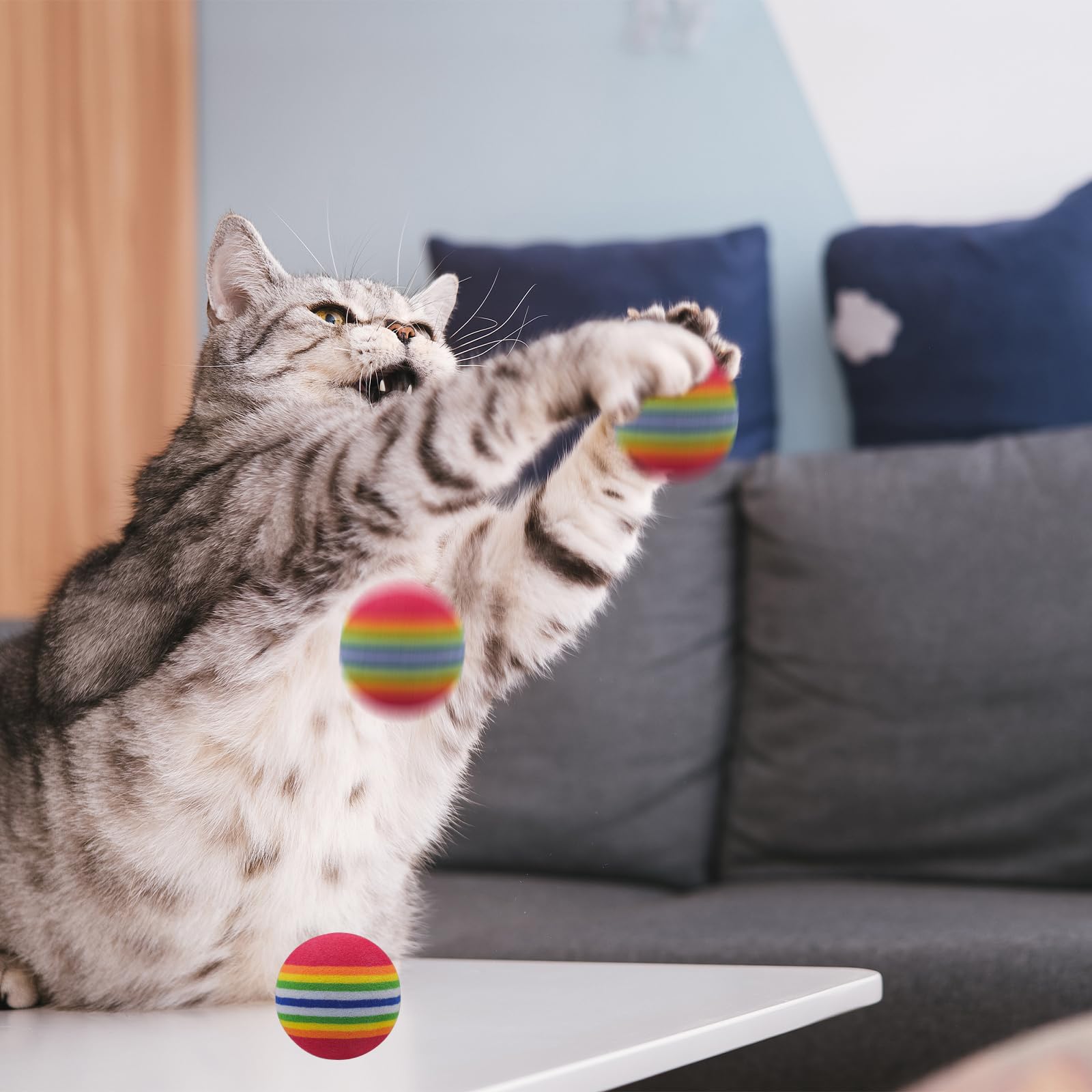 Andiker 12 Pcs Rainbow Cat Toy Ball, 1.38'' Foam Cat Ball Toy for Indoor Cat with 2 Color - Image 4