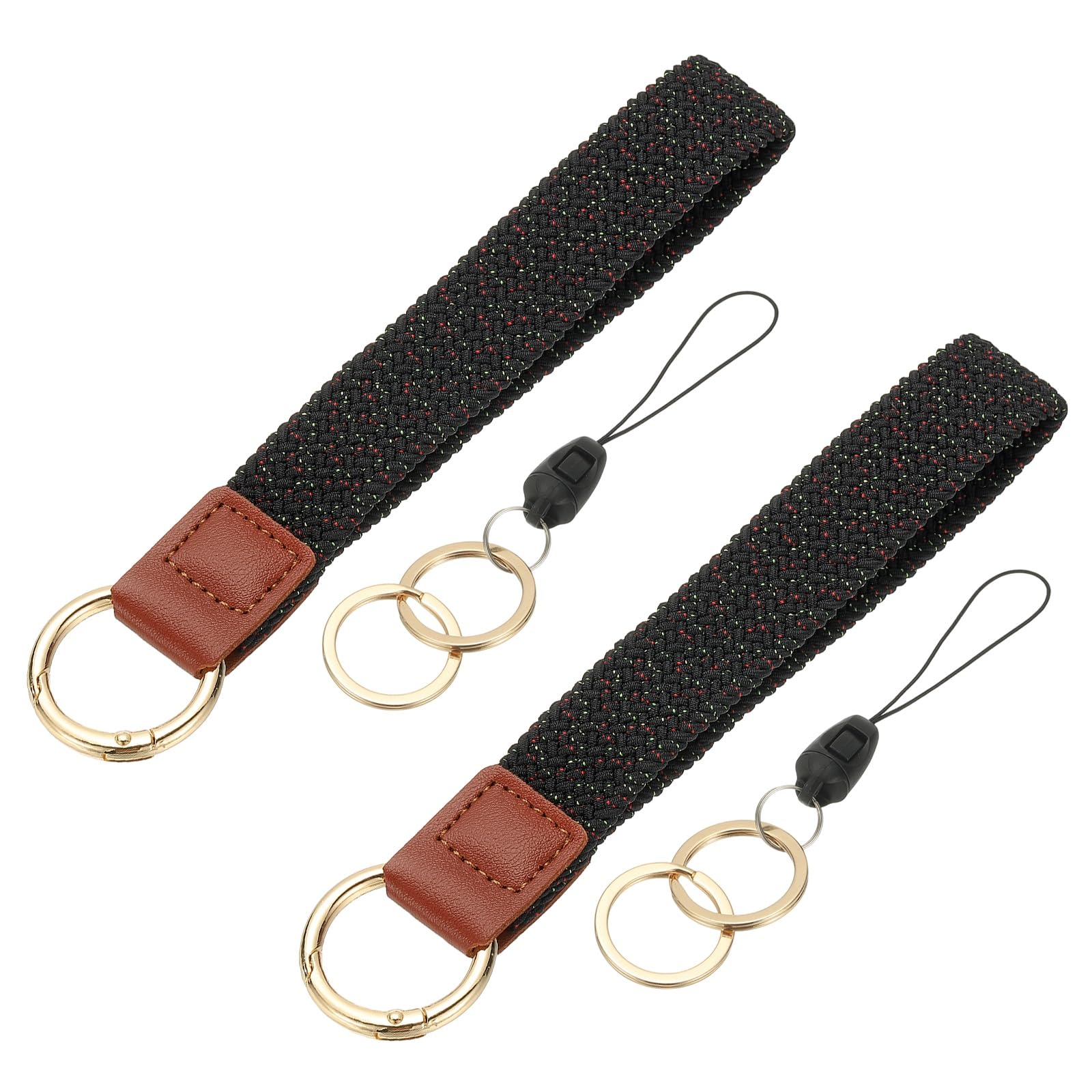 PATIKIL Keychain Wristlet, 2 Pcs Cute Keychain Stretchy Woven Wrist Lanyard Strap Key Ring Car Keys Chain Accessories Hooks for Women Men Wallet ID Badges Card, Black with Colorful Dots