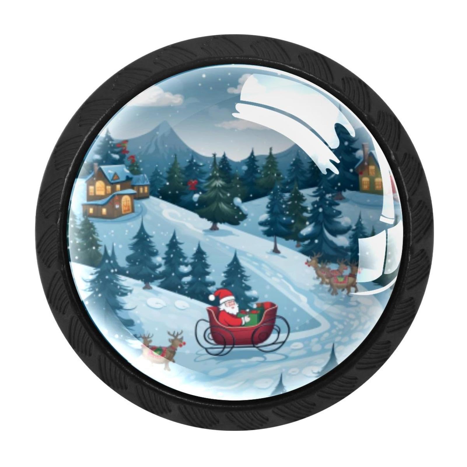 CHENZZZZ 4 Pieces Christmas Sleigh Drawer Knobs, 35mm Black Kitchen Cabinet Knobs, Drawer Pulls and Knobs, Glass Cabinet Hardware Single Hole Knob for Cabinets and Drawers Round