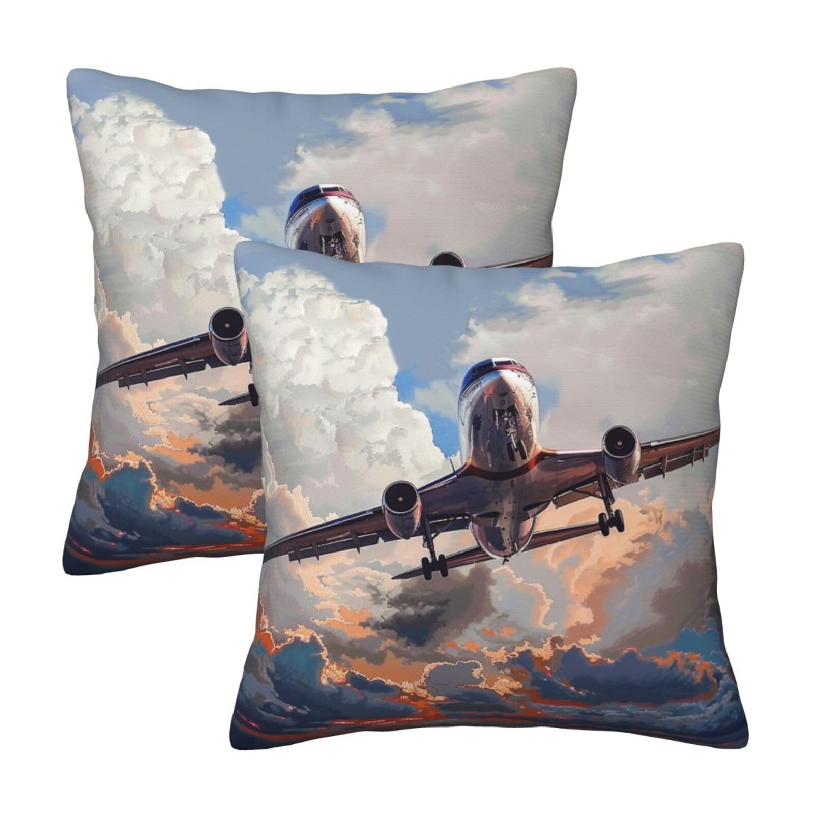 kkvhhyuo Airplane Art Print Pillow Covers Set of 2, Square Decorative Cushion Covers with Hidden Zipper, Throw Pillow Cases for Living Room Sofa Bed Chair, 45x45 cm