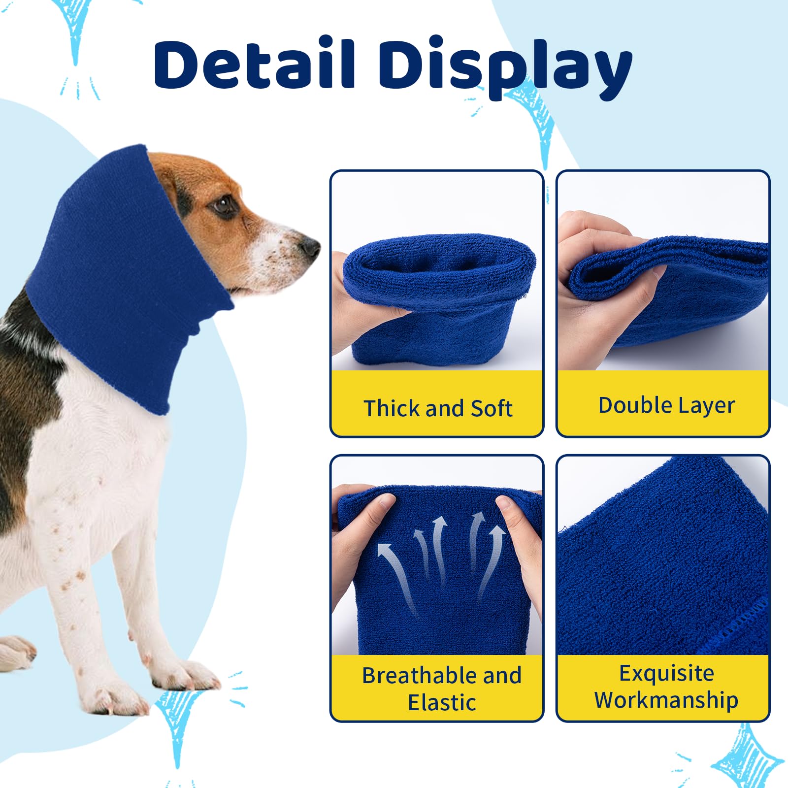 SLSON Dog Ear Protectors Double Layer Thickened Ear Wraps for Dogs Quiet Head Cover Sleeves Dog Hoodie for Anxiety Relief Dogs Grooming and Force Drying - Image 2