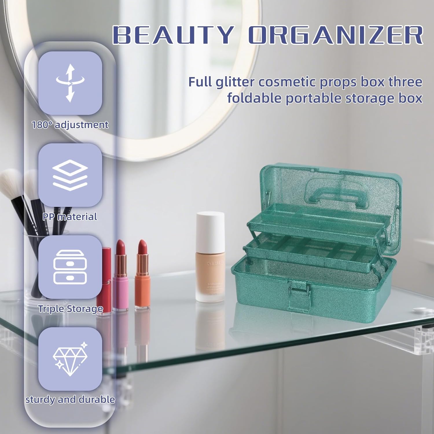 PENCK 3-Tier Stackable Storage Organizer Box, Art & Craft Storage Container, Carry Tackle Organizer, Medicine Cosmetic for Art Supply Makeup Hair Accessories Painting Tools (Green) - Image 3