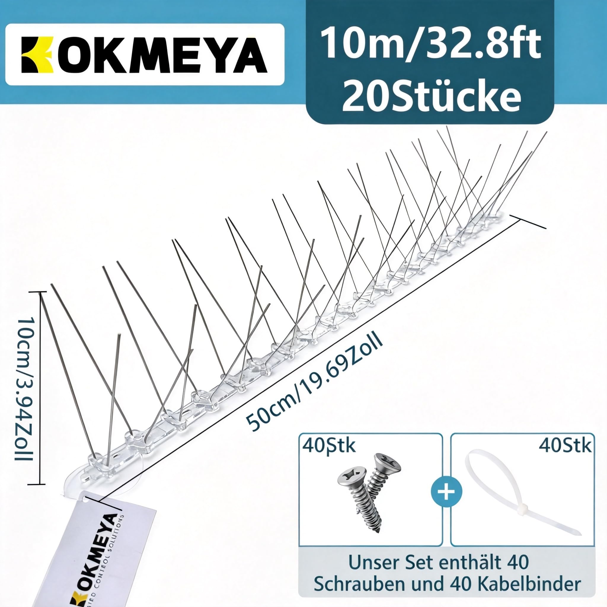 Vormontierte Vogelabwehr Spikes 10m (20 Stück)