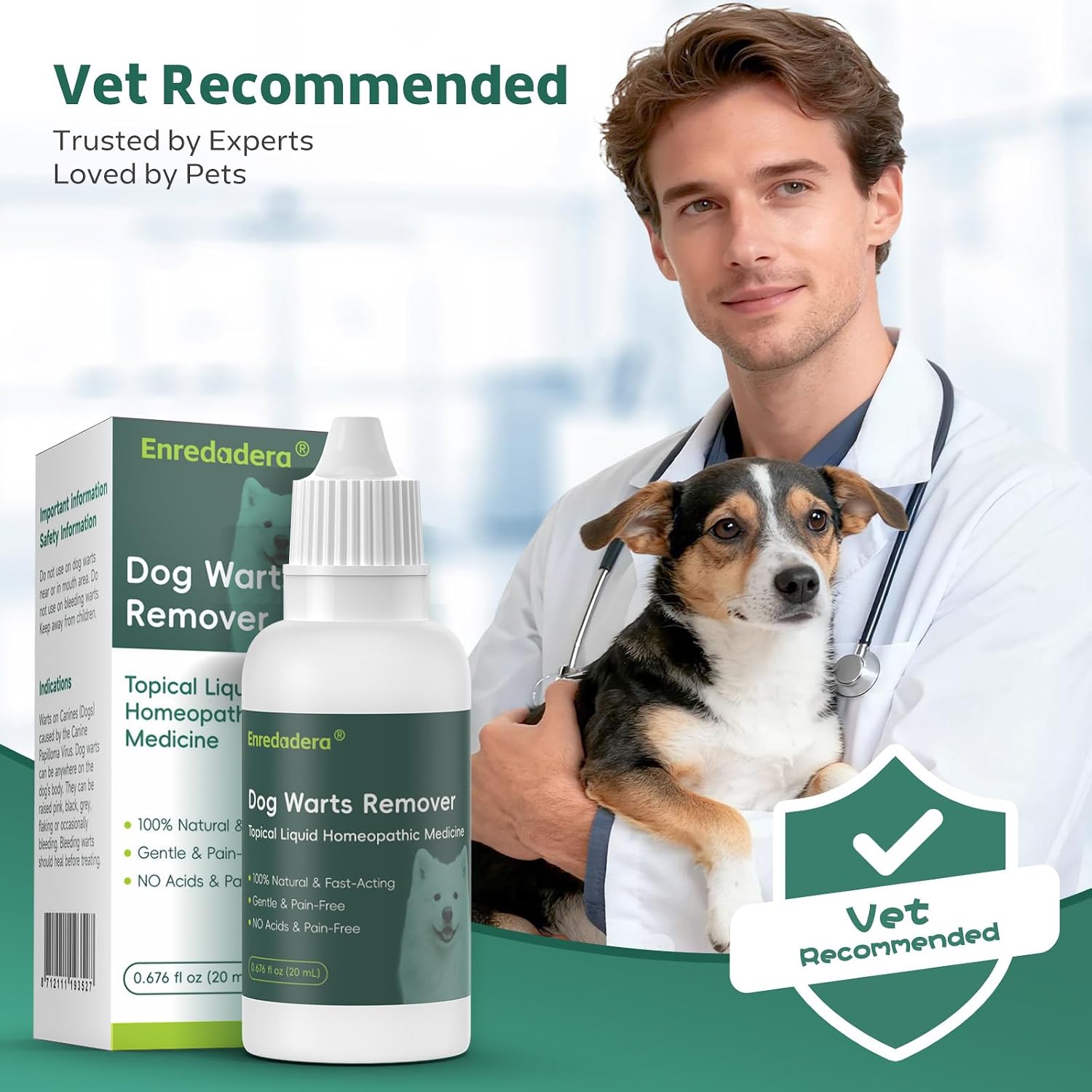 Enredadera Dog Wart Remover, Natural Plant-Based Dog Skin Tag Remover Cream, Painless at Home Alternative to Vet Visits for Warts & Polypi, Safe for Pet 3+ Months, 20mL, Cyan
