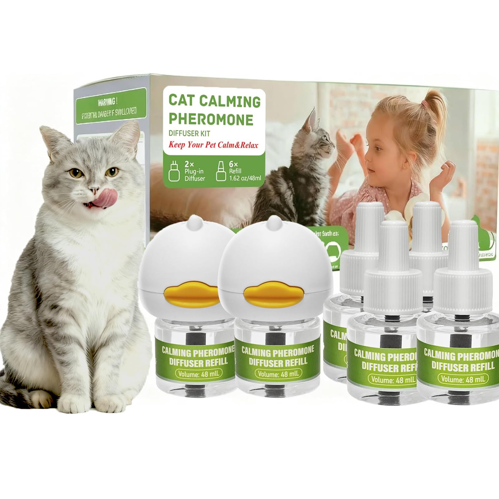 Cat Pheromone Diffuser to Calm Cats - Calming Diffuser Kit with 2 Plug-Ins & 6 Refills, Stress & Anxiety Relief to Help Reduce Fighting, Drug-Free for Peace at Home