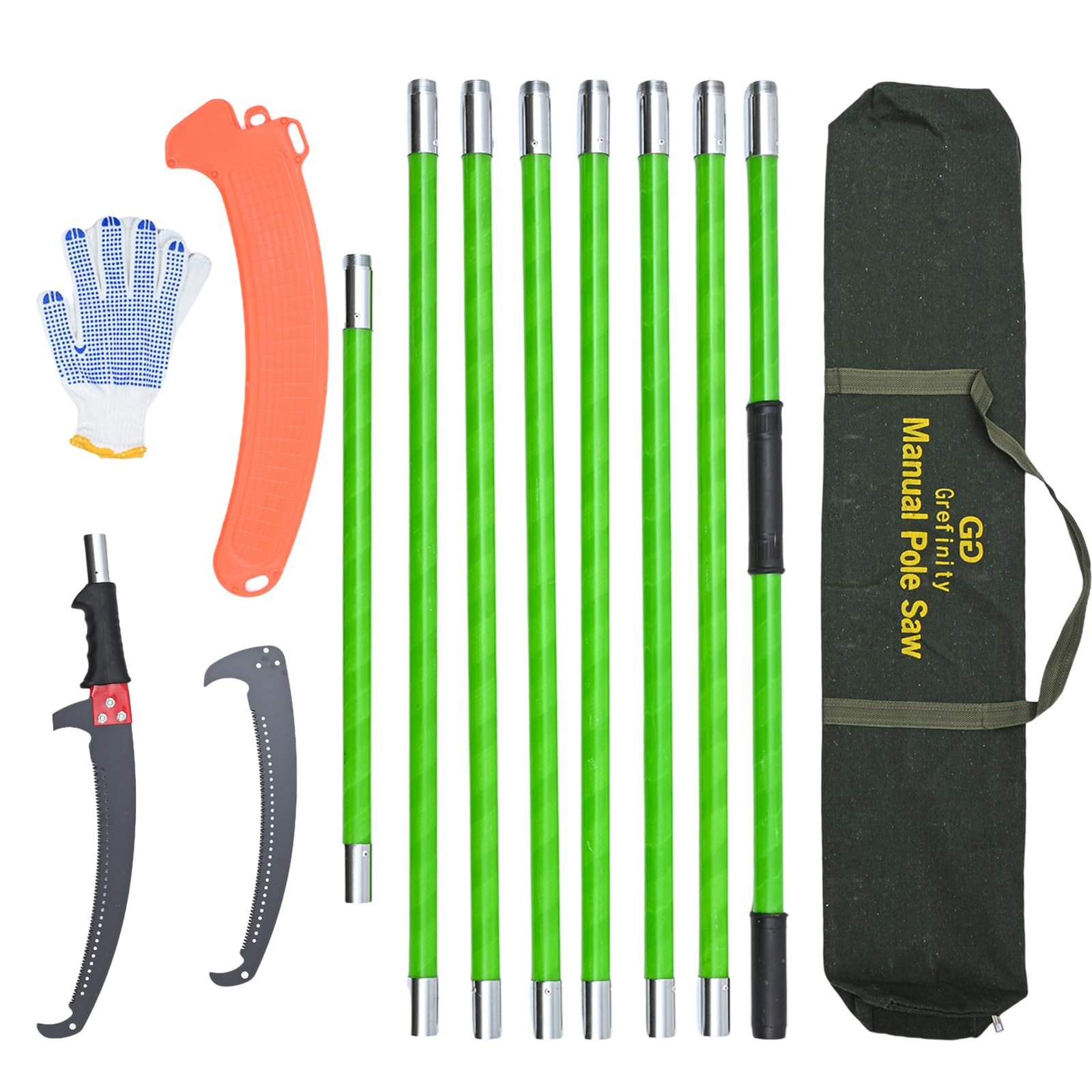 27FT Manual Pole Saw, Tree Branch Trimmer with 8-Section Fiberglass Handle, Sharp Steel Blade, Lightweight Extendable Design for High Branch Trimming, Ideal for Palms and Shrubs