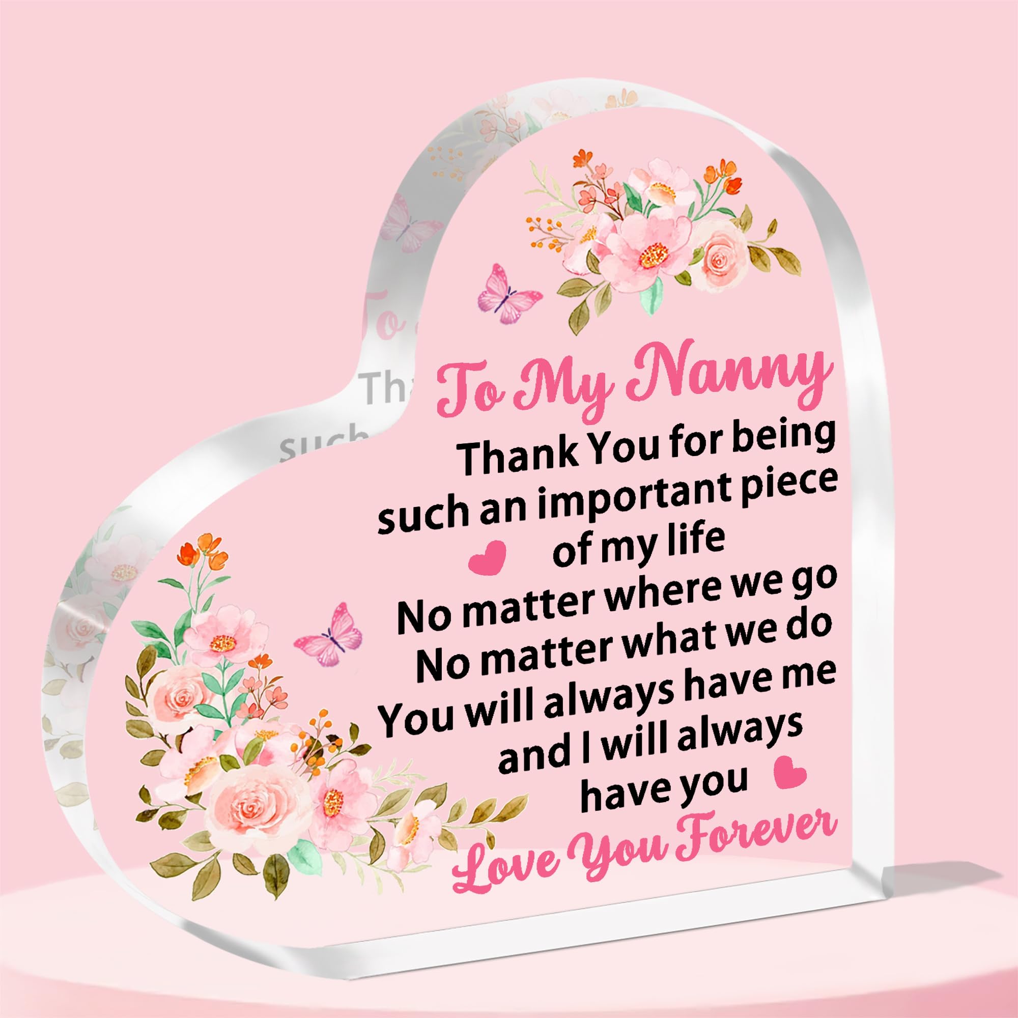 JETTOP Nanny Gifts-Gifts for Nanny Birthday Nanny Mothers Day Christmas Heart Acrylic Presents Nanny Always Have You
