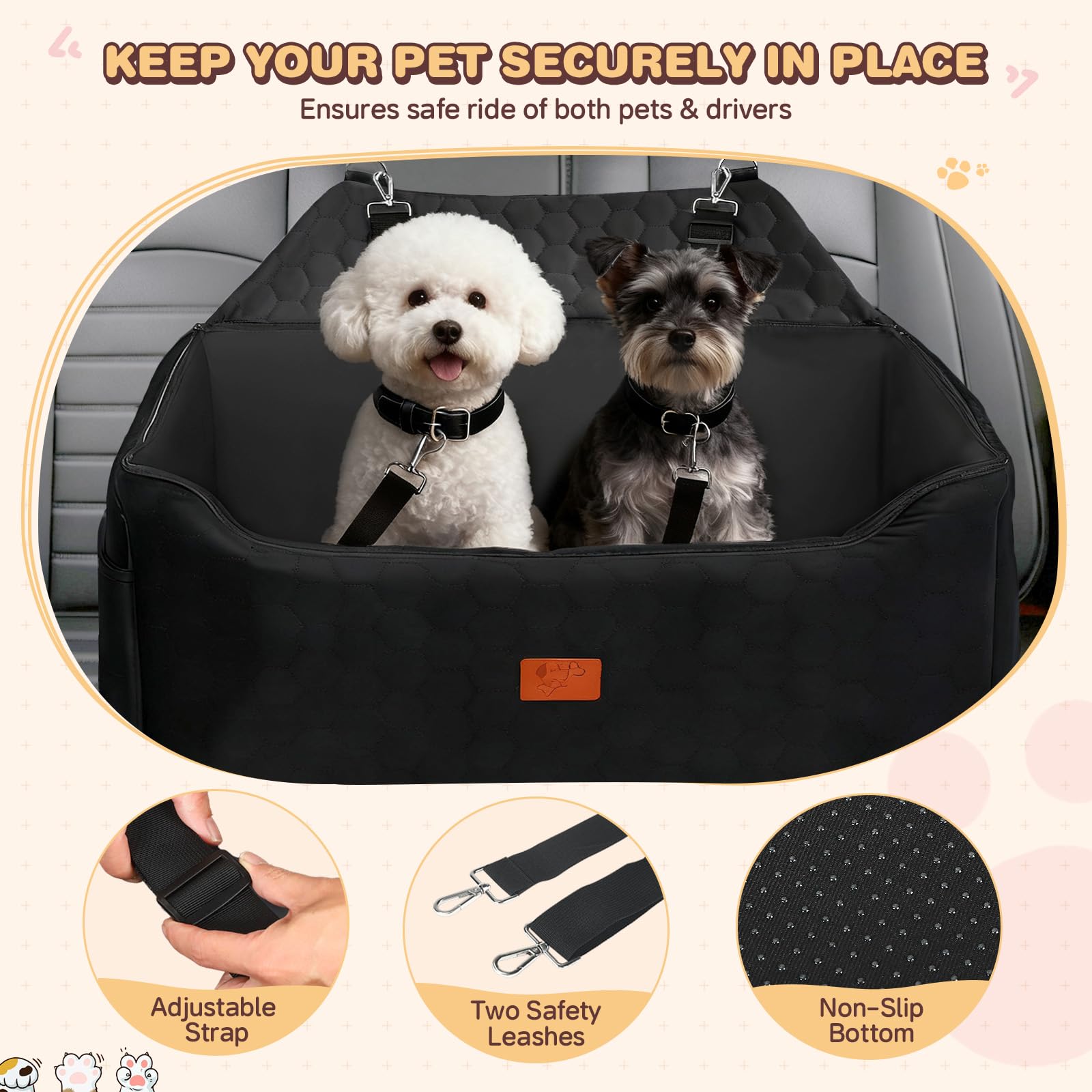 Asiento de Coche para Perros 78x55x53CM Extraíble Lavable Impermeable Negro
