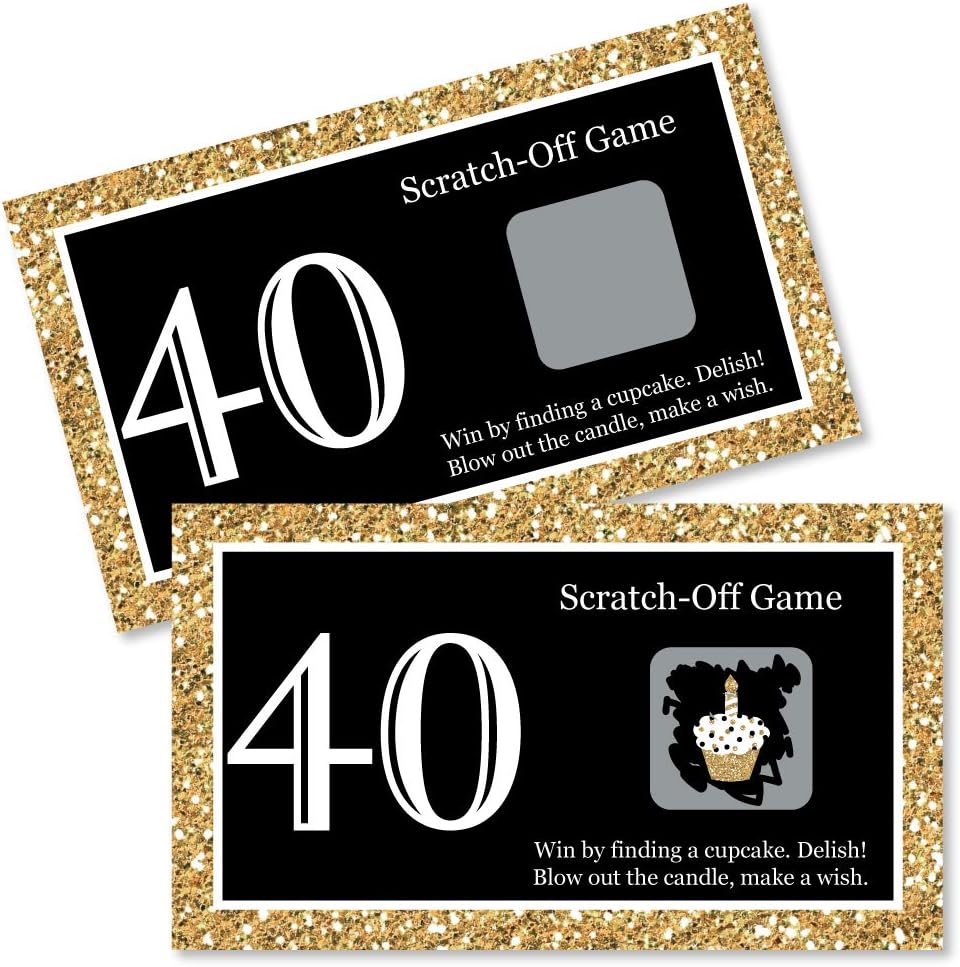 Adult 40th Birthday - Black & Gold Game Scratch Off Cards - 22 Ct