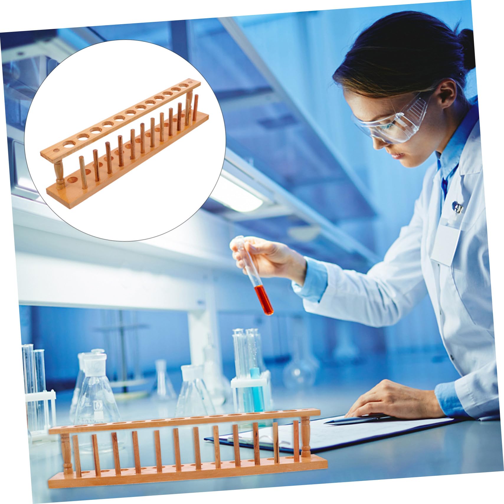 Cabilock Supporto per Provette in Legno Beige, Porta Provette da Laboratorio Ben Levigato, Sicuro le Mani, Adatto per Laboratorio e Scuola