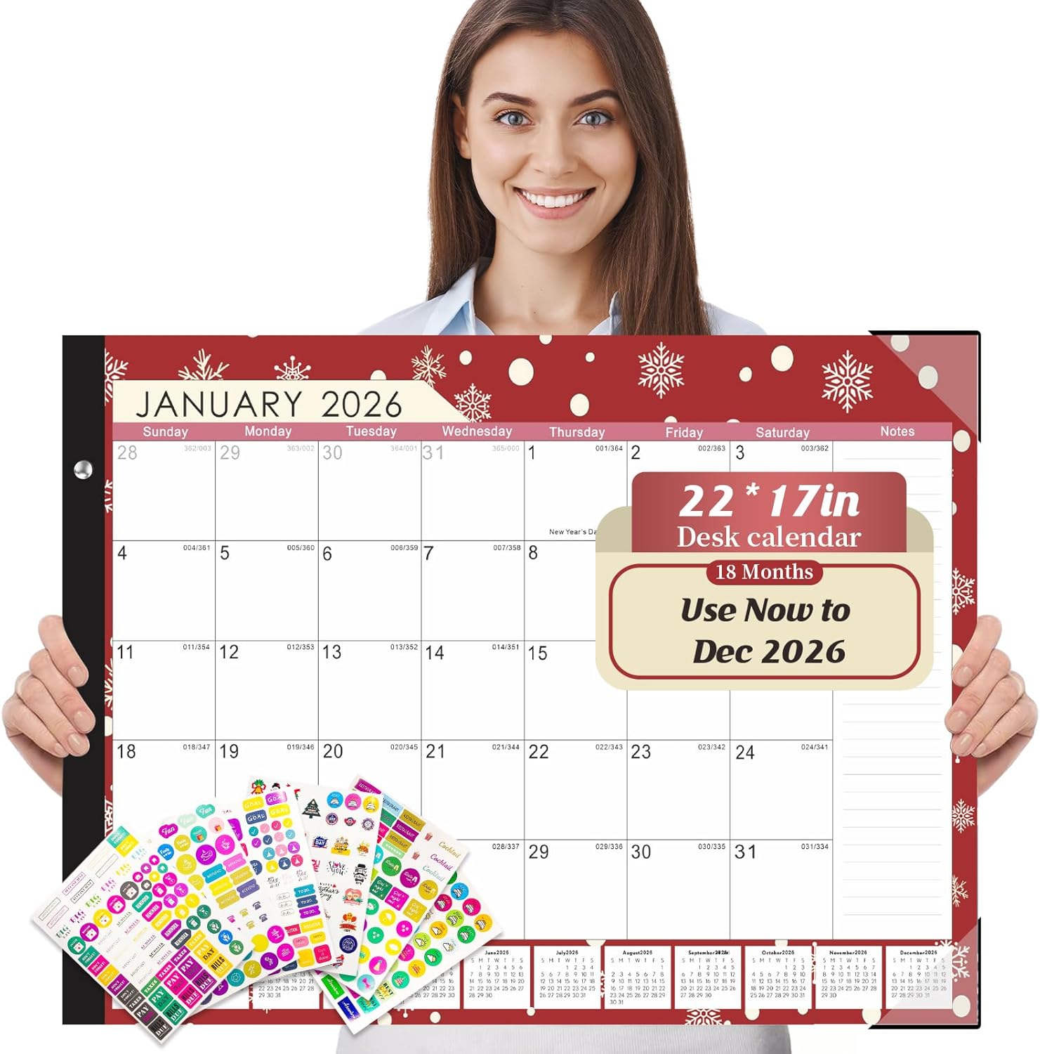 Gannyfer Desk Calendar 2026, 18-Month Large Desk Calendar, Use Now Until Dec 2026, 22" x 17" Desktop Pad Calendar, Perfect for Planning and Organizing Your Home, School, or Office (6 Stickers Included)