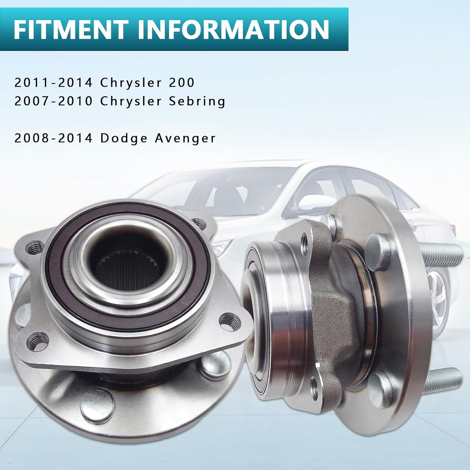 513263 Front Wheel Bearing Hub Assembly for Chrysler Sebring 2007-2010, Chrysler 200 2011-2014, Dodge Avenger 2008-2014 (2PCS)