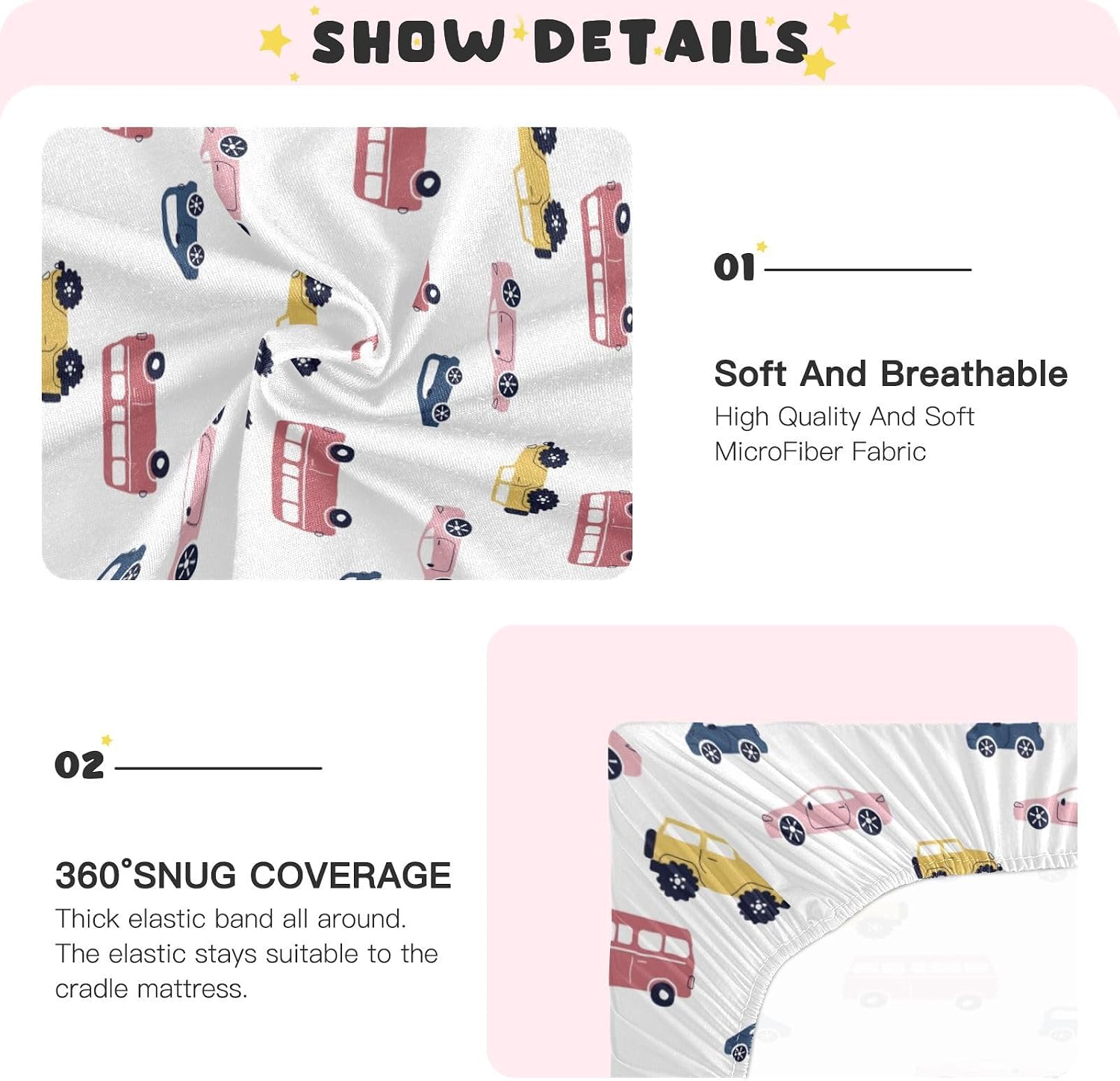 Cartoon Cars Crib Sheets for Boys Girl Colorful Buses Taxi Off-Road Vehicles Mattress Cover Red Blue Yellow Car Unisex Toddler Baby Bed Sheets Fitted Standard Crib Sheets 28x52 Inch