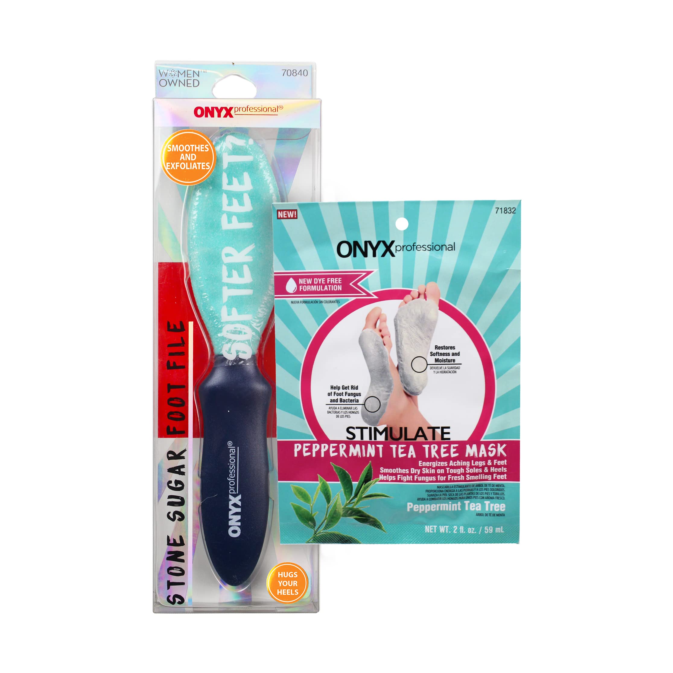 Onyx ProfessionalTea Tree Hydrating Foot Mask & Stone Sugar Exfoliating Foot File - Foot Care Kit Helps Fight Fungus, Cracked Feet, Callus Removal, and Moisturizes