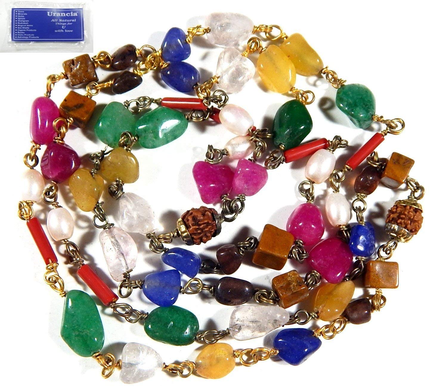 phoenix888 Natural Beautiful Nau Ratna Gem Mala Navaratna mala Gems Stones Nine Gem Rosary for Pooja