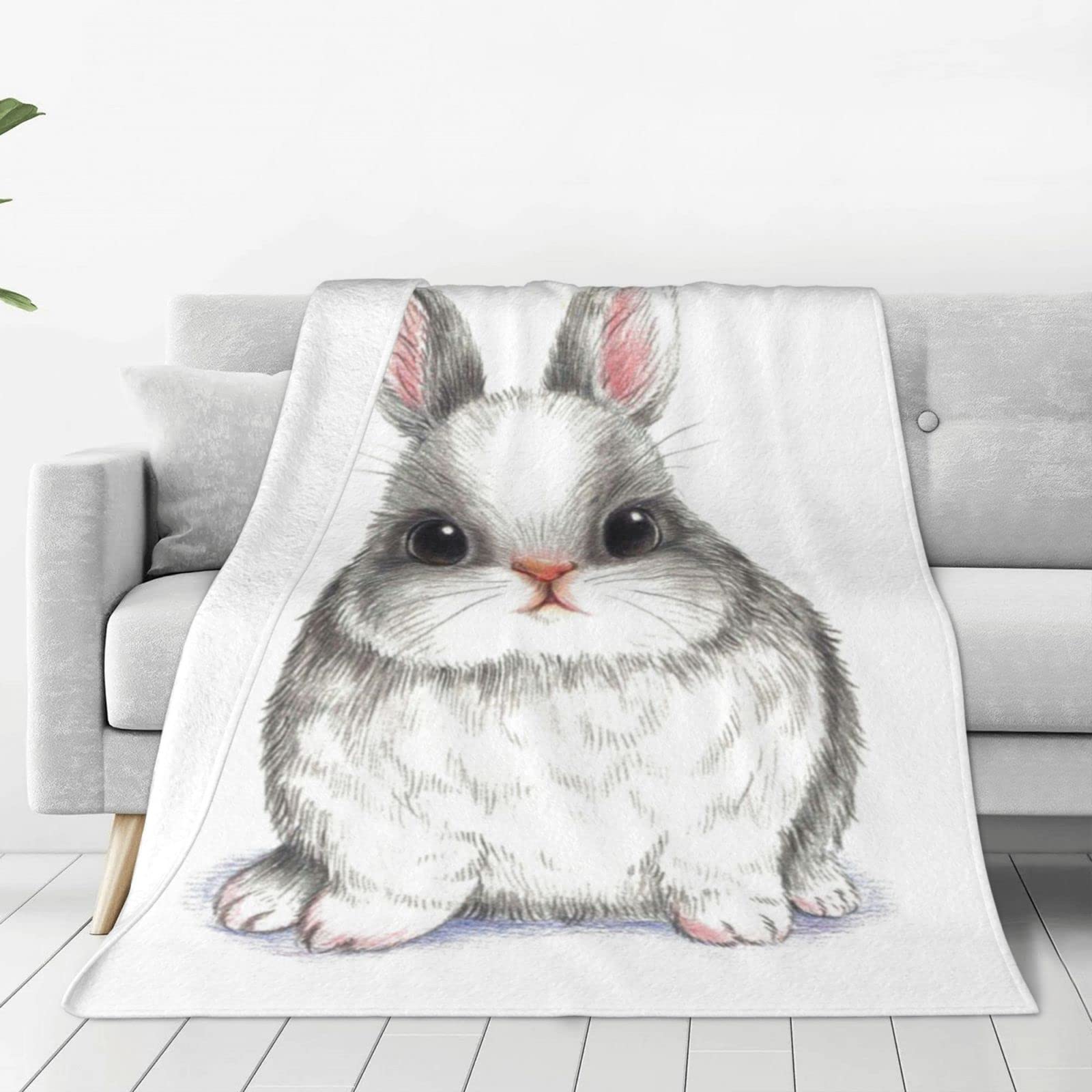 Lsjuee Throw Blanket Cute Rabbit Warm Cozy Soft Lightweight Flannel Fleece Blanket for Bedroom Sofa Room Home Decorative Fuzzy Blanket 50"x40"