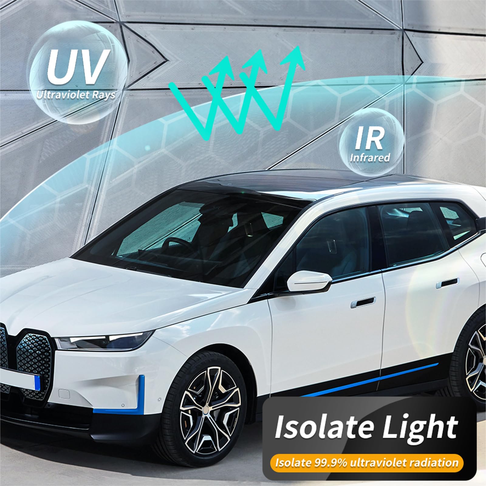 für BMW IX 2020-2024 8.5mil TPU PPF Solar Fenstertönung für Autodach Oberlicht Vorgeschnittene Selbstklebende Transparent Lackschutzfolie Zubehör Eisblau 1Stück
