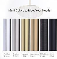 Vista 8 de Brazo de ducha de oro cepillado con brida de 6 pulgadas de acero inoxidable recto superior de lluvia cabezal de ducha de extensión de tubo cuadrado