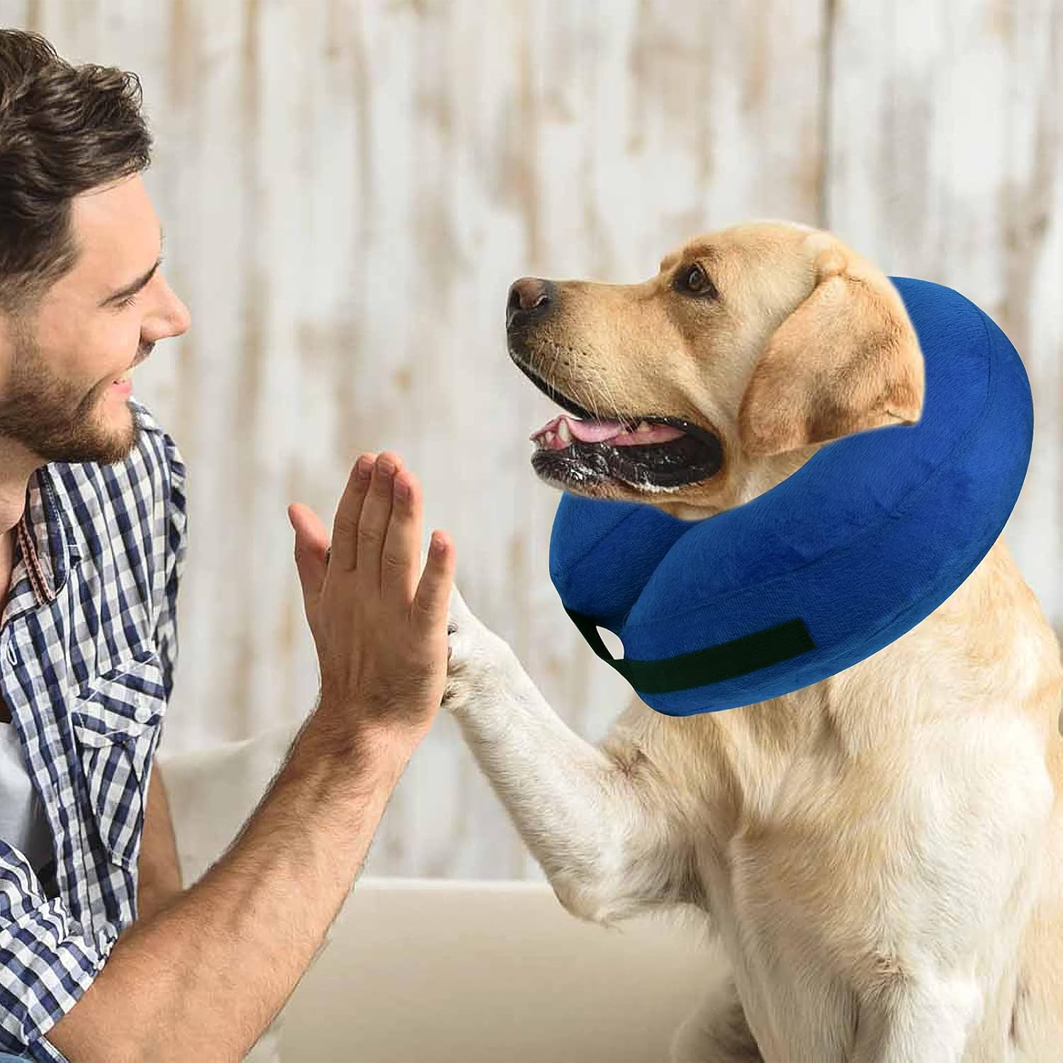 Dunhuang Pet Protective Inflatable Collar, Dog Cone Collar Soft for Dogs and Cats After Surgery, Prevent Pets from Biting & Scratching (Large (Neck: 17''-20''), Blue)