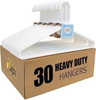QualityHangers Heavy Duty White Plastic Hangers 30 Pack - 9mm Thick Strong Closet Hangers with Hooks for Coats, Clothes, Scarves & Belts