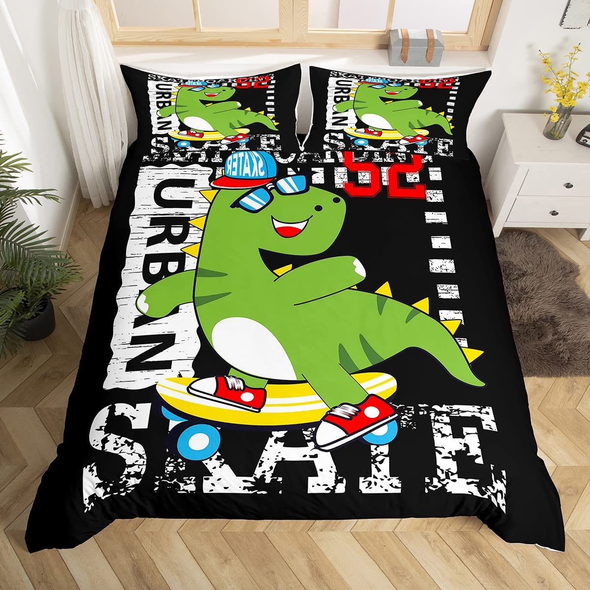 Parure de lit dinosaure dessin animé pour chambre enfant aventure