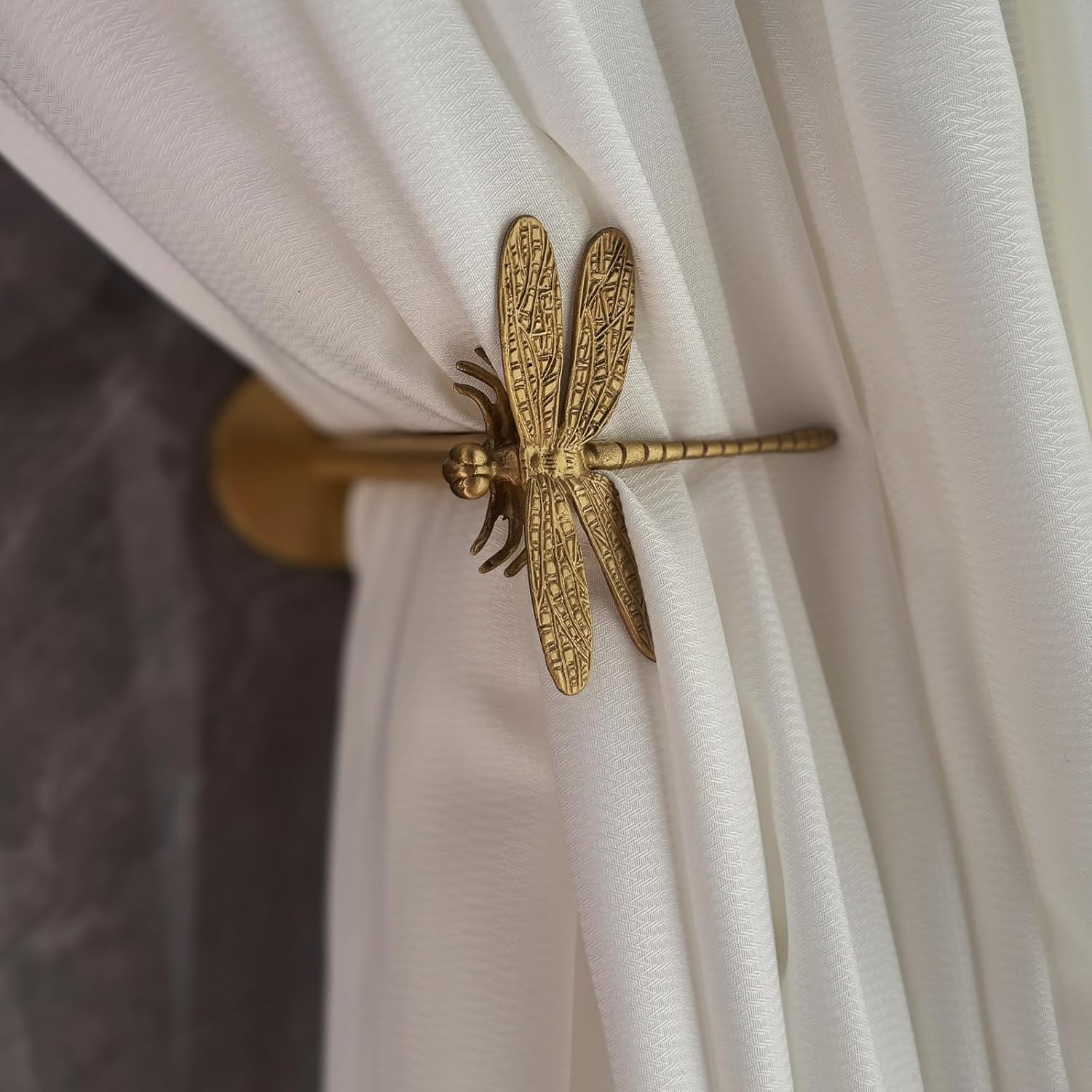 Brass Wall Curtain Tiebacks, Dragonfly Vintage Curtain Holdbacks Wall Mounted,Gold Curtain Tie Back Hook Holder for Drapes